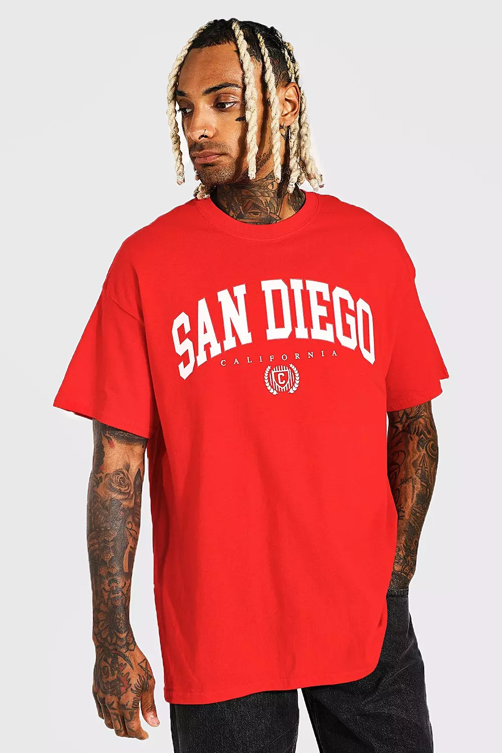 boohooMAN Men's Oversized Boston Varsity T-Shirt