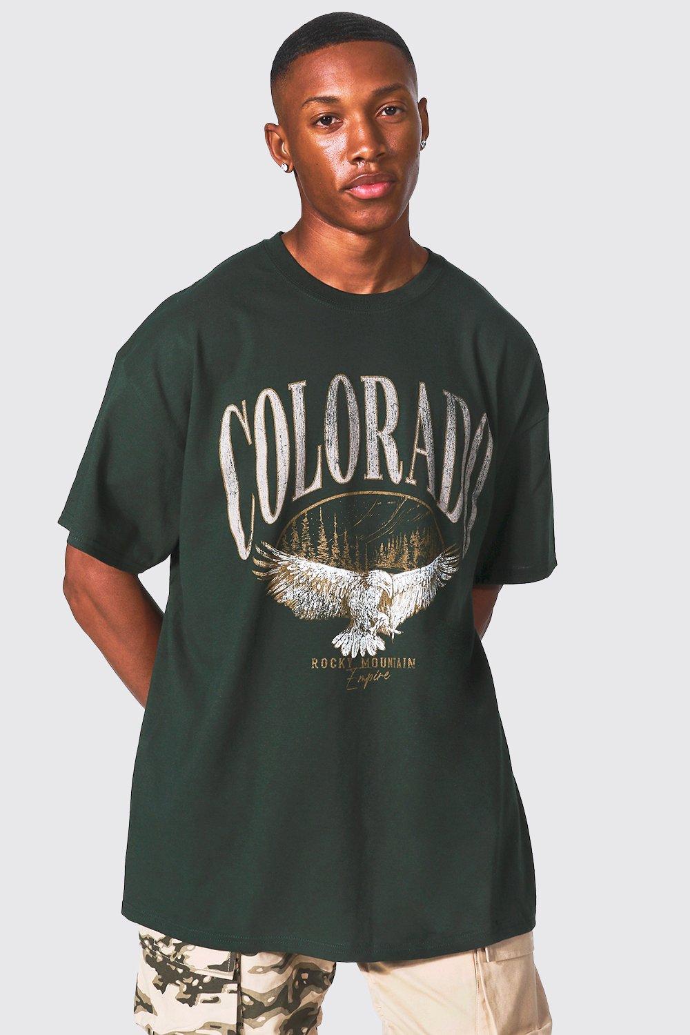 Mens Green Oversized Colorado Varsity T-shirt, Green