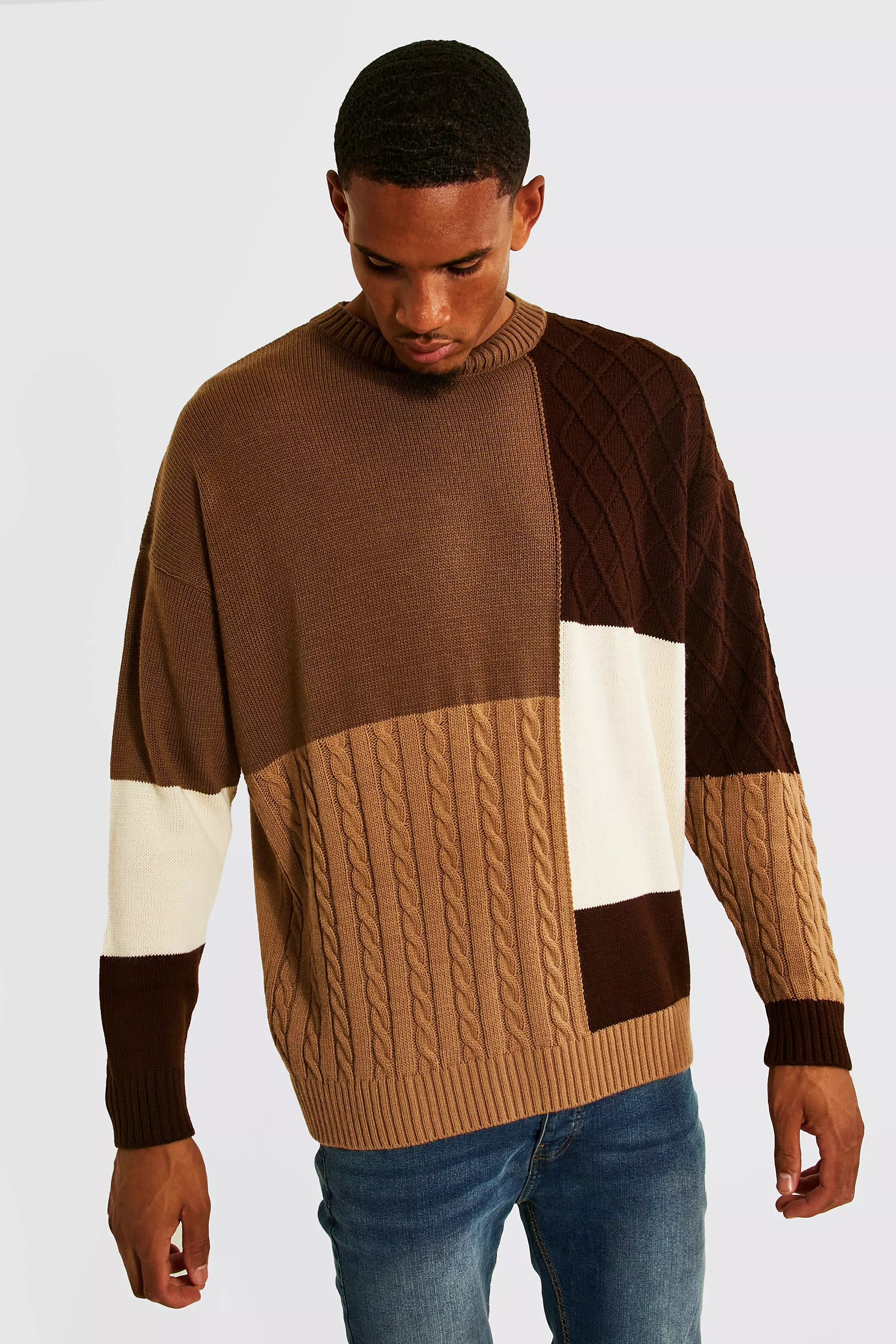 Tall Oversized Patchwork Knitted Sweater