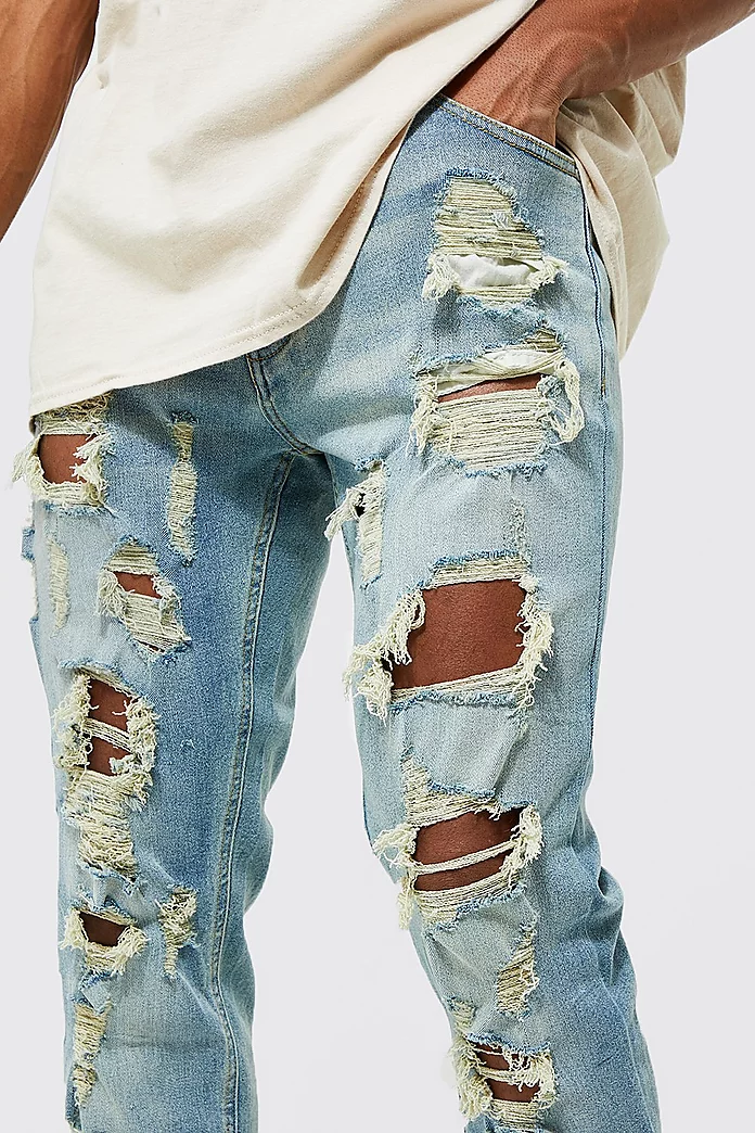Helt vildt Geometri roterende Slim Stretch Trashed Ripped Jeans | boohooMAN USA