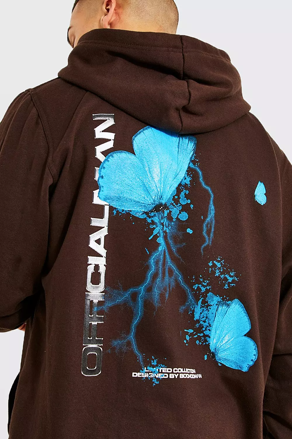 Oversized Man Butterfly Back Print Hoodie