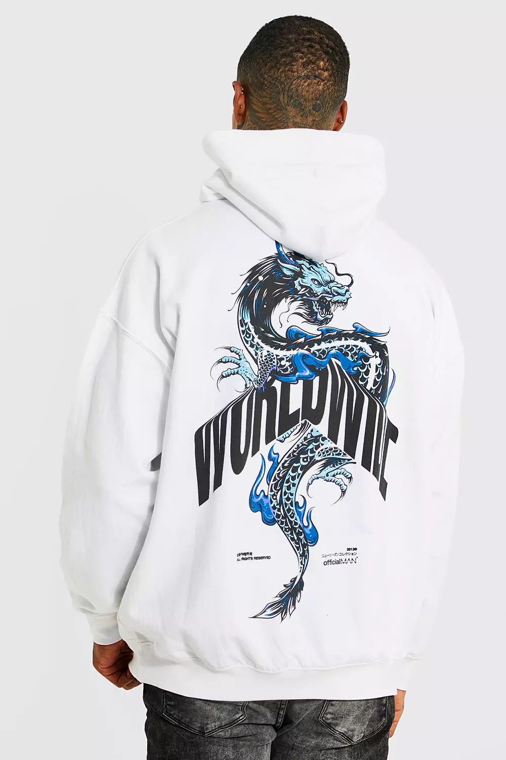 Oversized Worldwide Dragon Back Print Hoodie