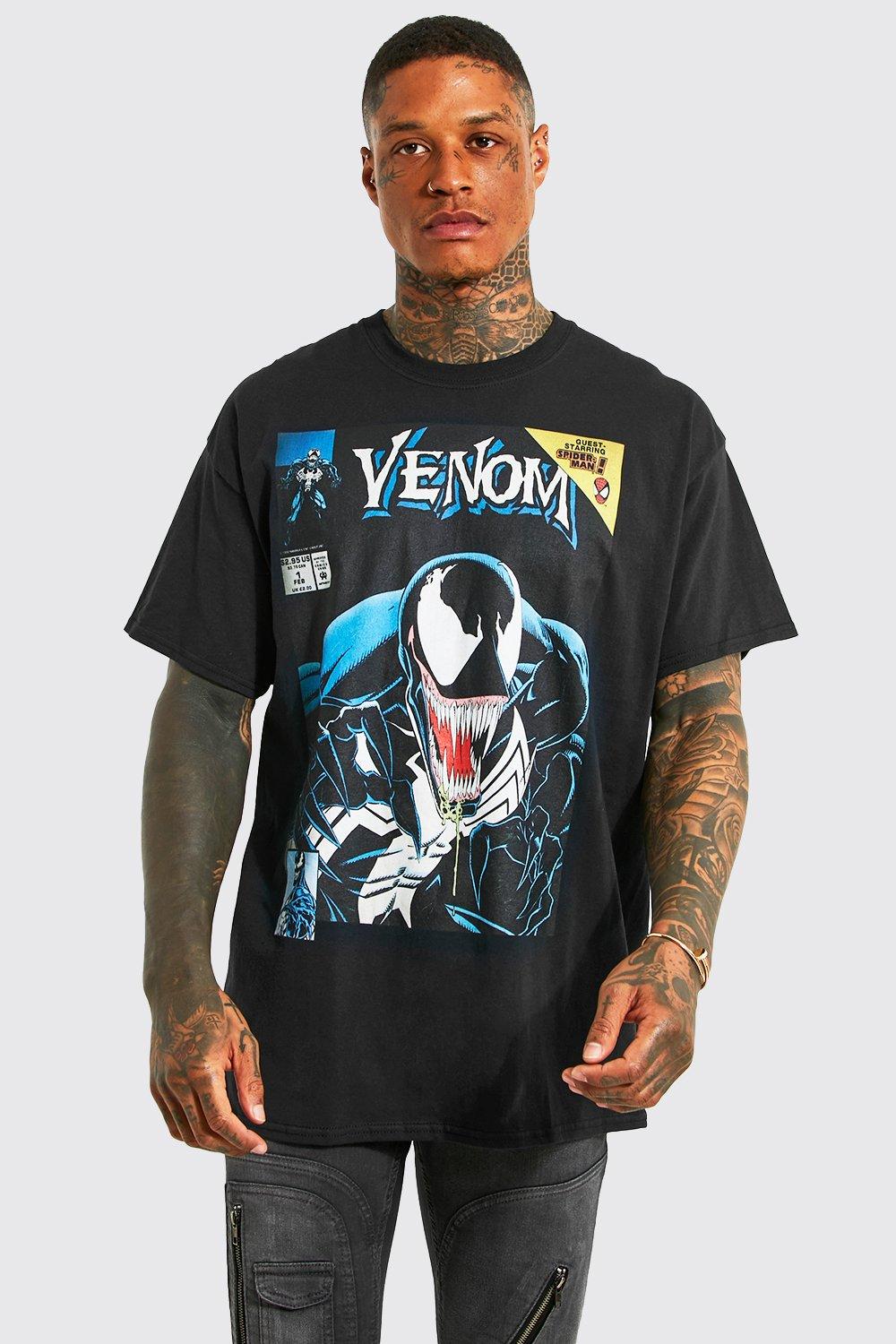 Mens Black Oversized Venom License T-shirt, Black