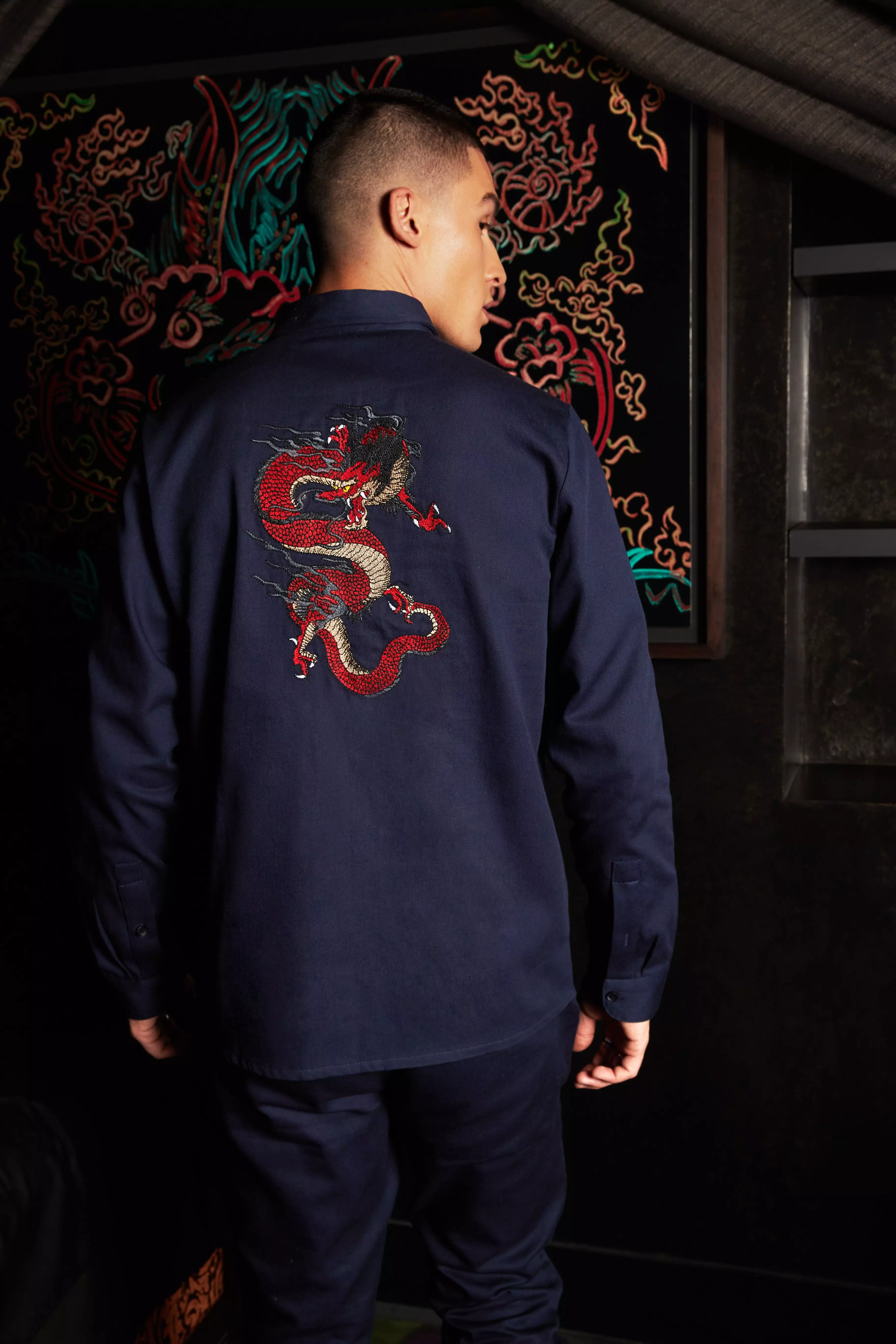 Dragon Embroidered Shirt Jacket