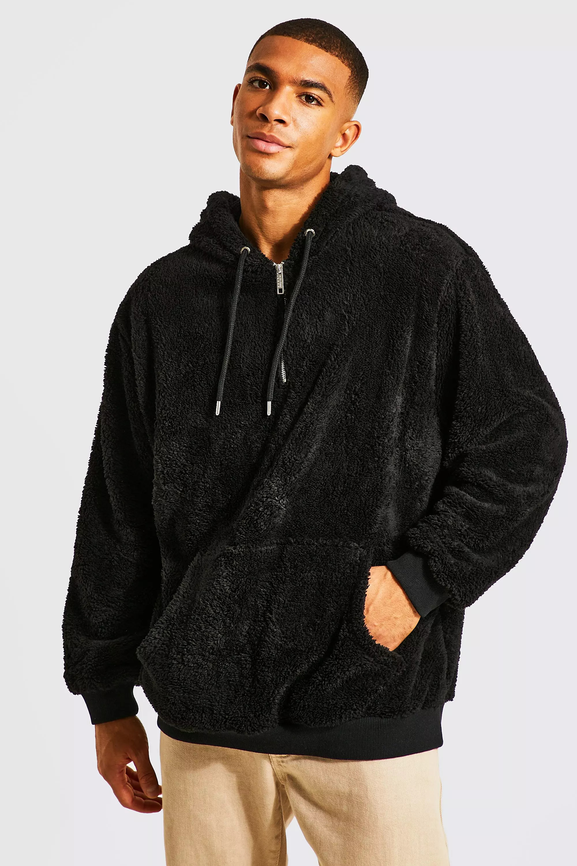 Half zip faux outlet fur hoodie