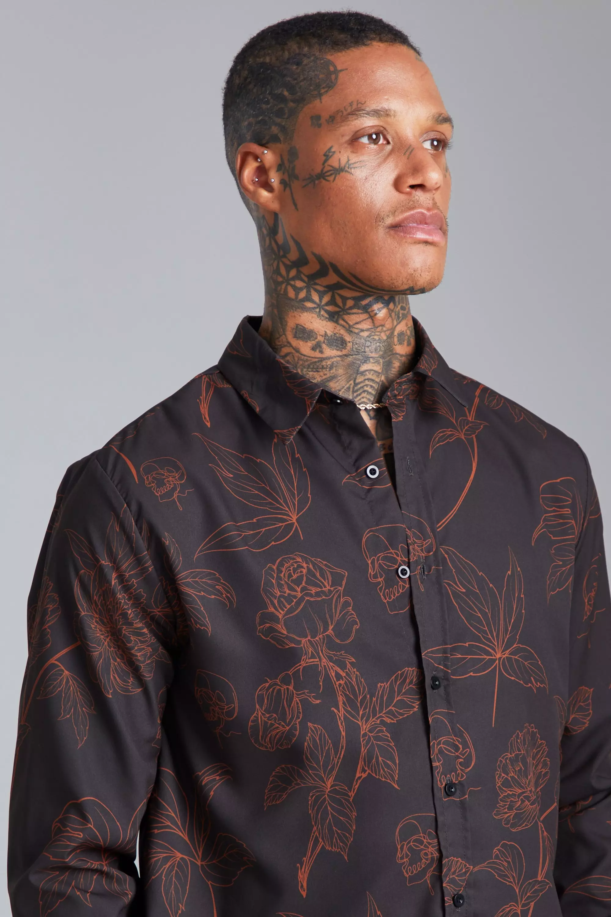 brown floral shirt