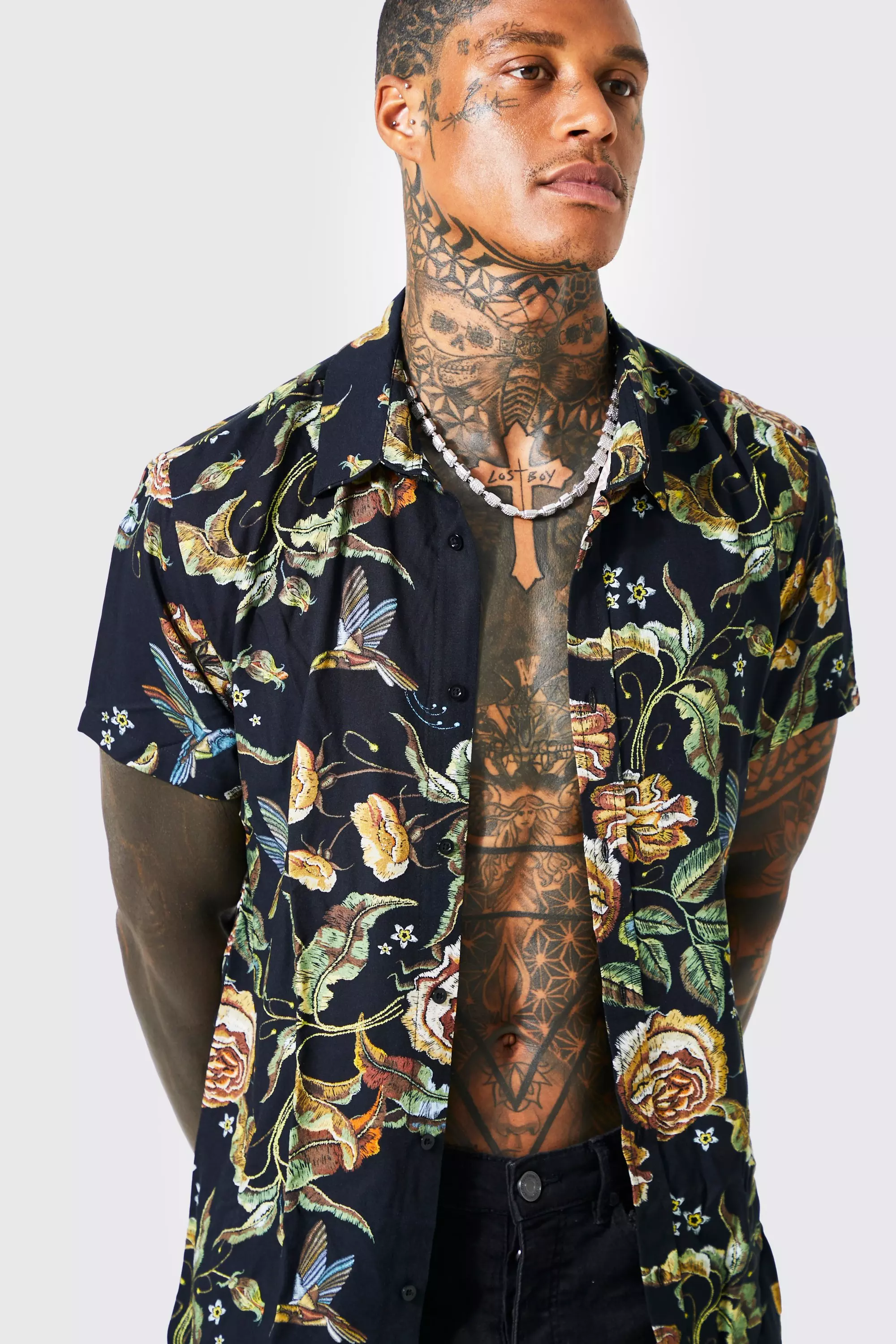 Short Sleeve Viscose Floral Shirt | boohooMAN USA