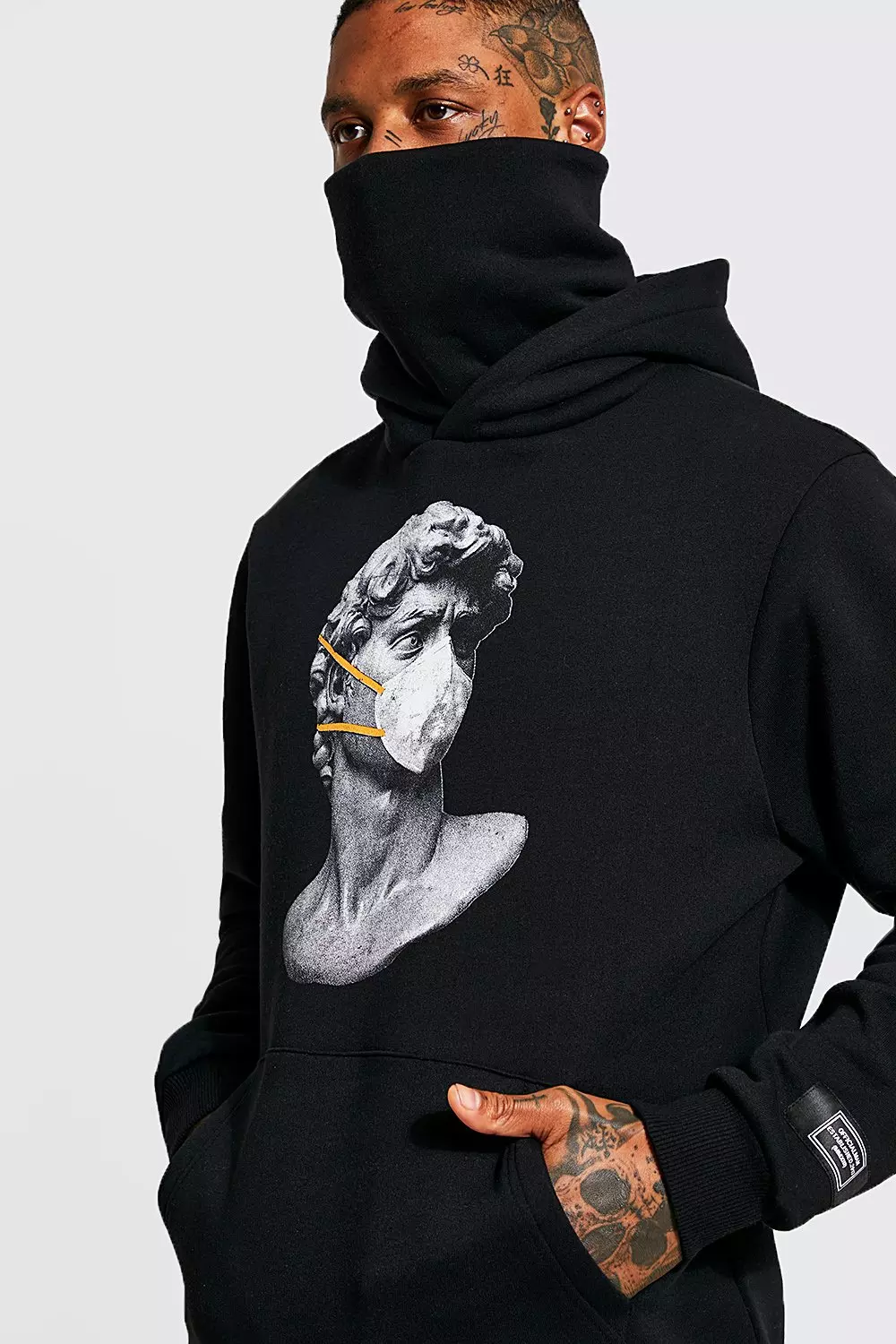 Statue Graphic Snood Hoodie boohooMAN USA