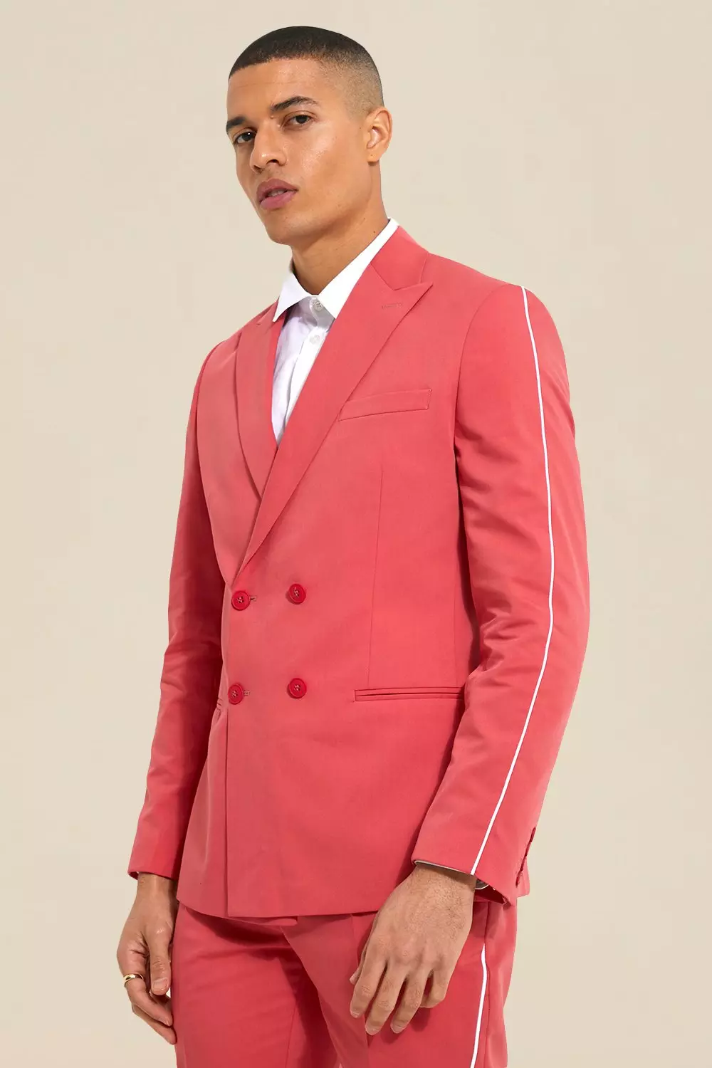 Men's Double Breasted Coat Blazer Slim Fit Red Double 