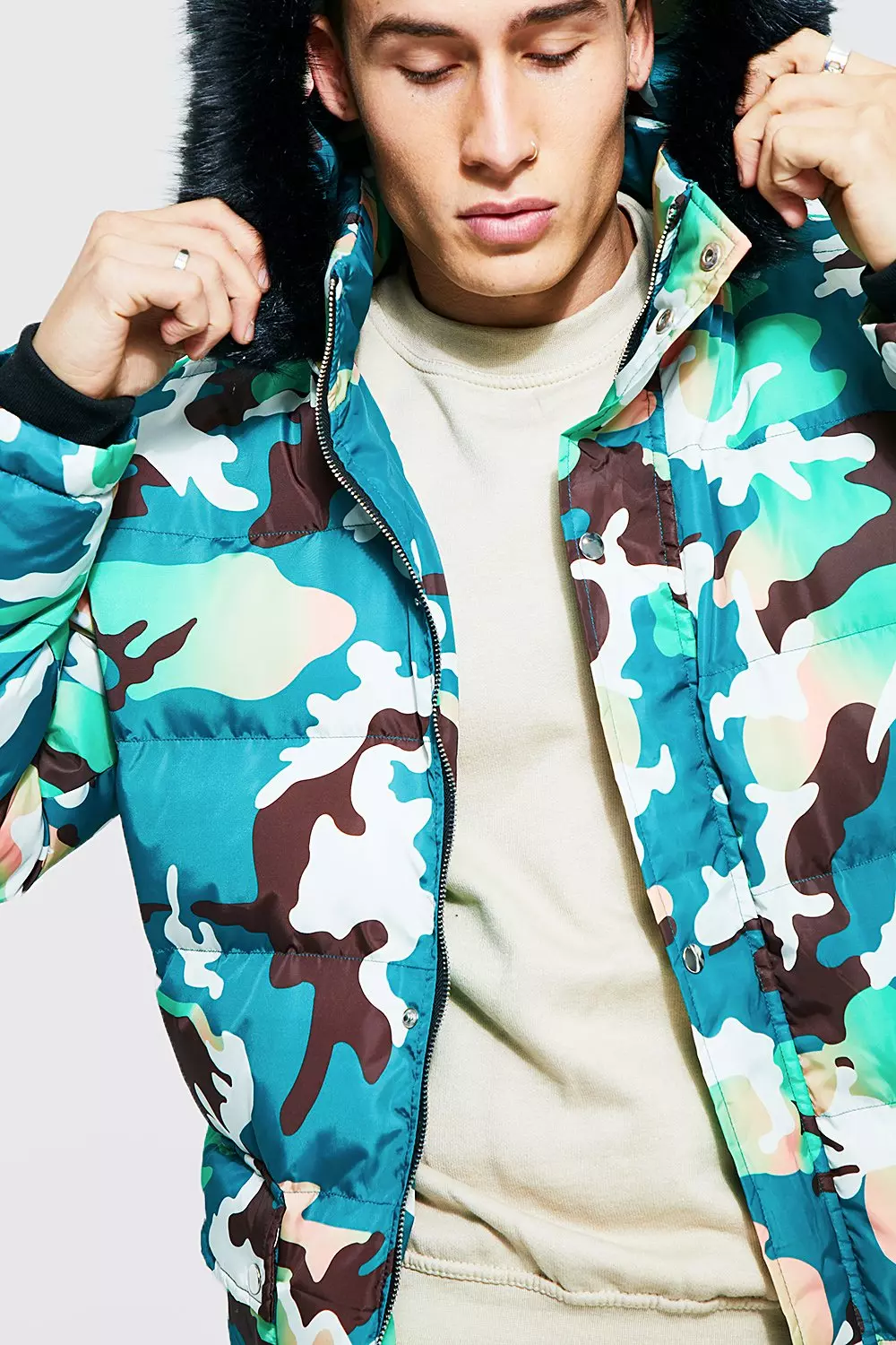 Longline camo hot sale jacket mens