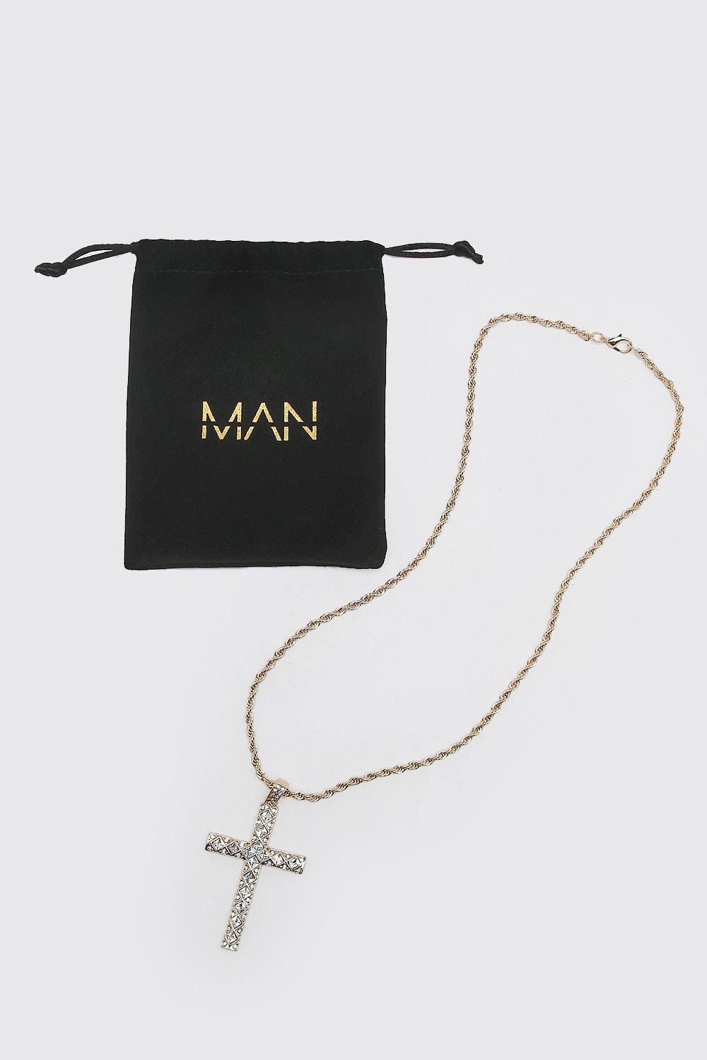 collier doré avec pendentif croix strassé homme - one size, or