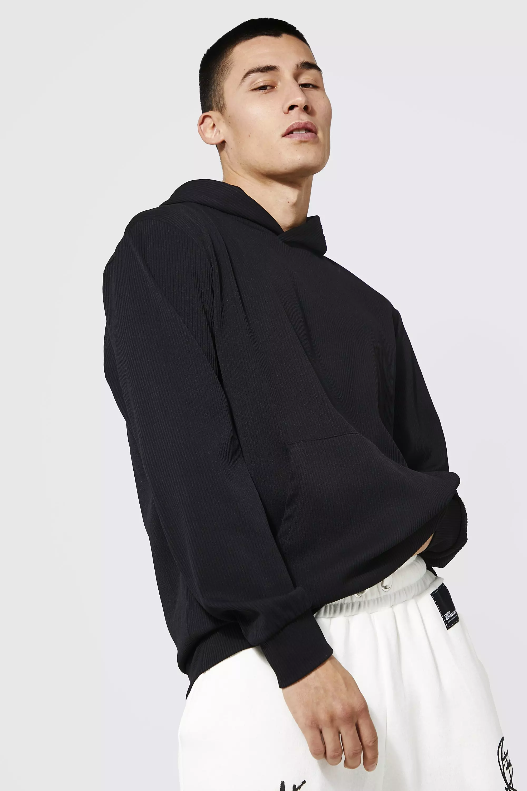 Mens pleated hot sale sleeve hoodie