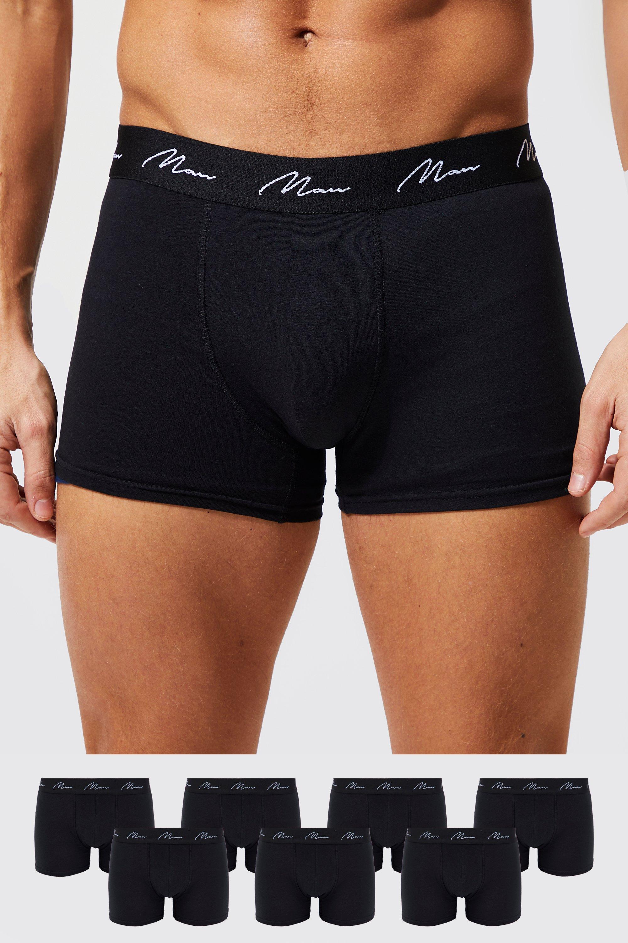 Mens Black 7 Pack Man Signature Trunks, Black