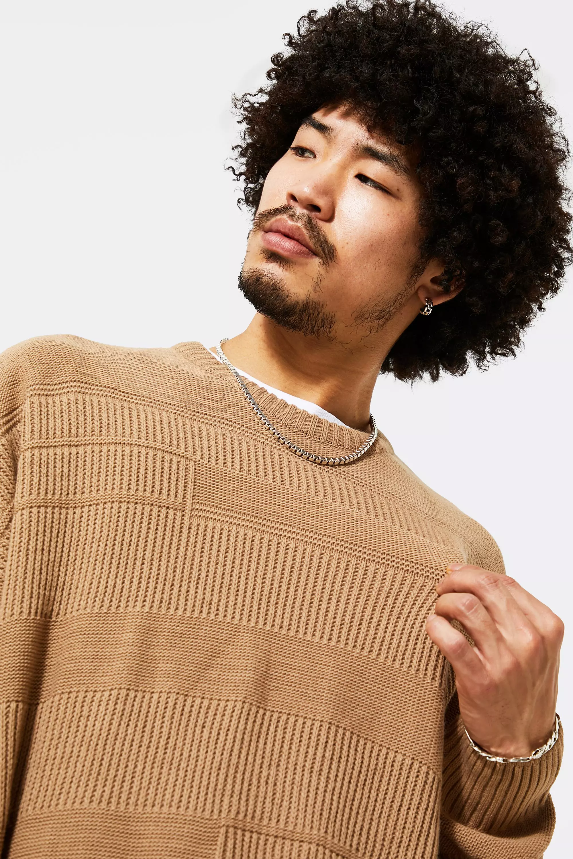 Oversized Mixed Stitch Knitted Jumper