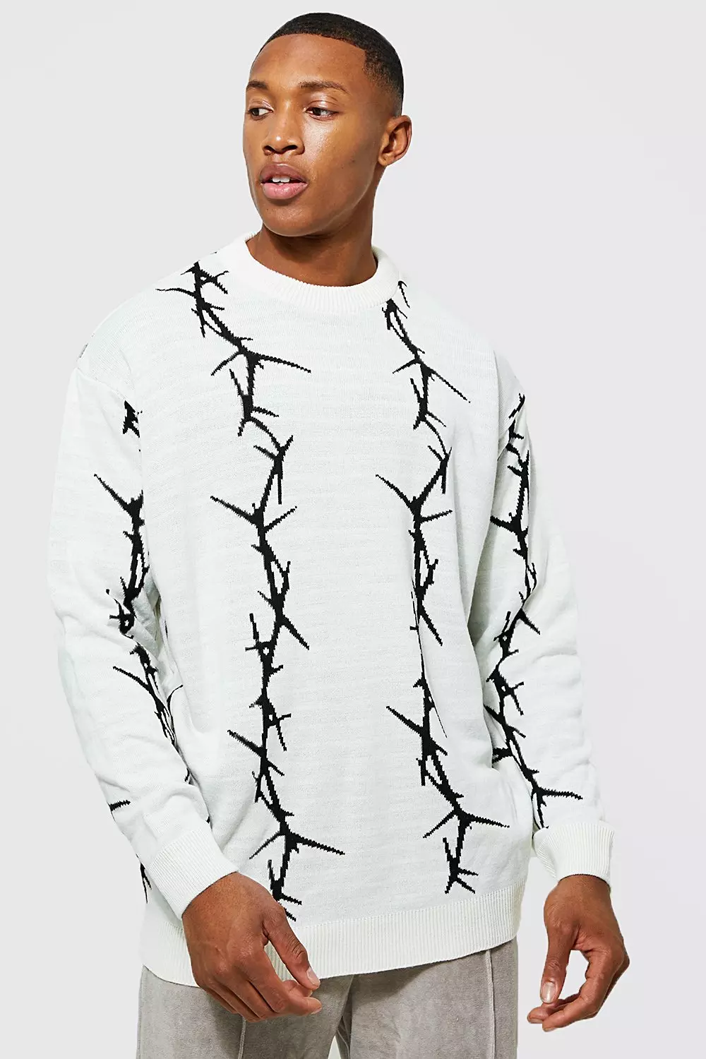 Oversized Barbed Wire Knitted Sweater | boohooMAN USA