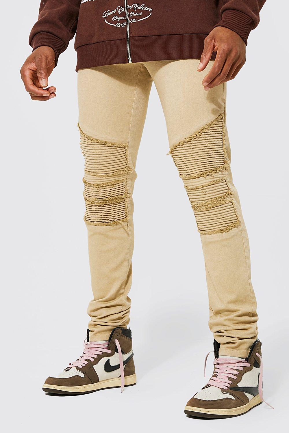 brown biker jeans men