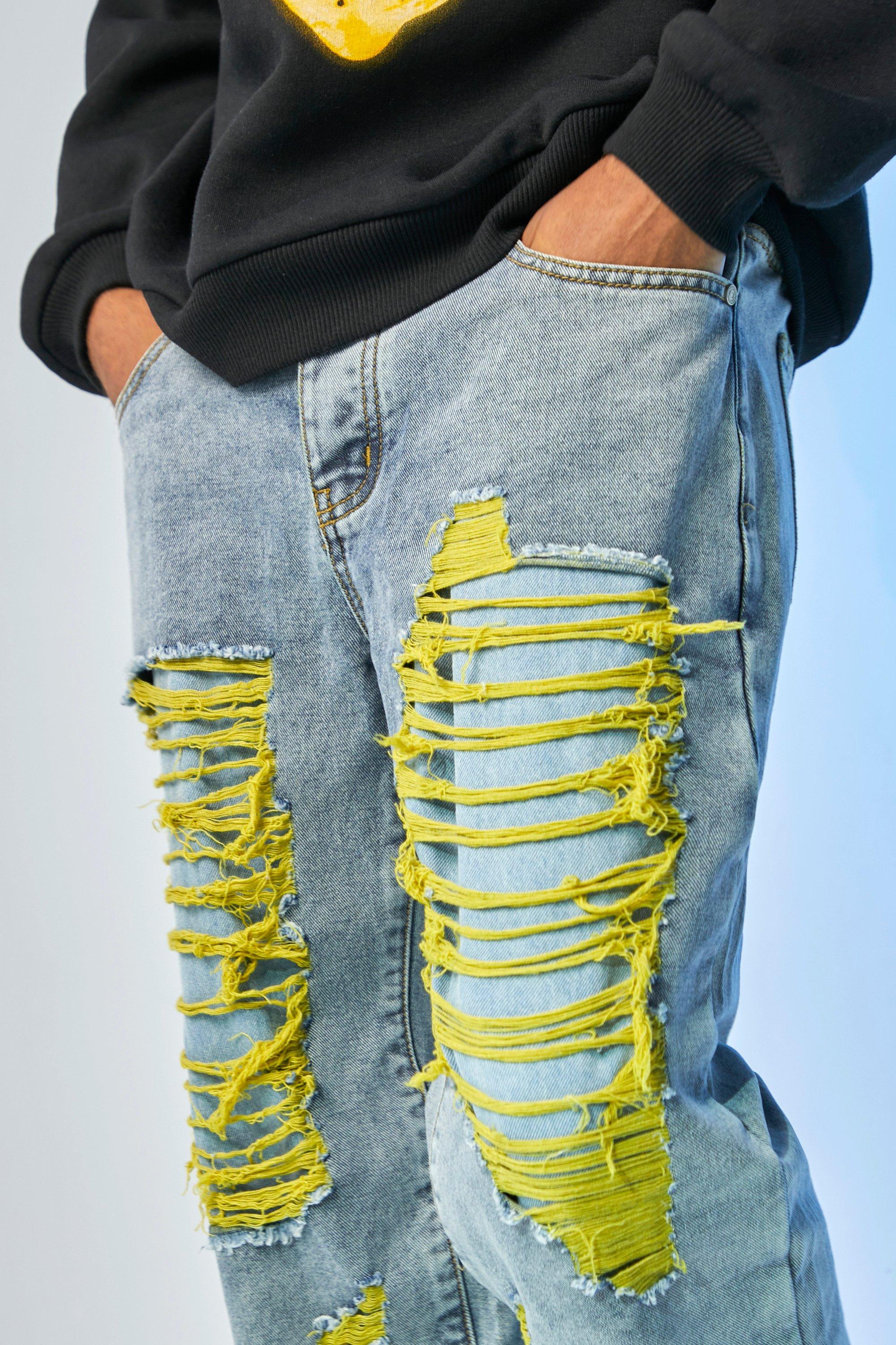 yellow distressed jeans