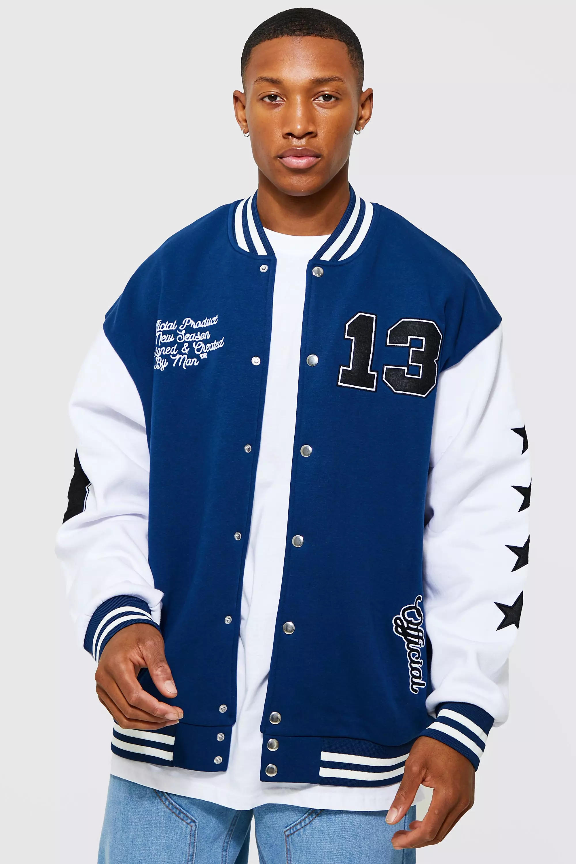 Oversized Badge Jersey Varsity Jacket