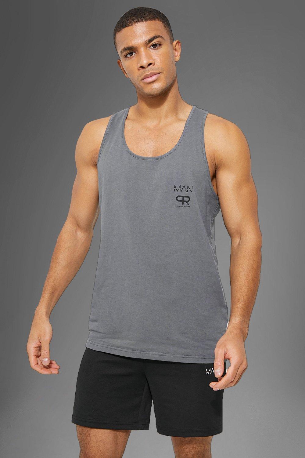 Mens Grey Man Active Gym Gym Taped Racer Vest, Grey