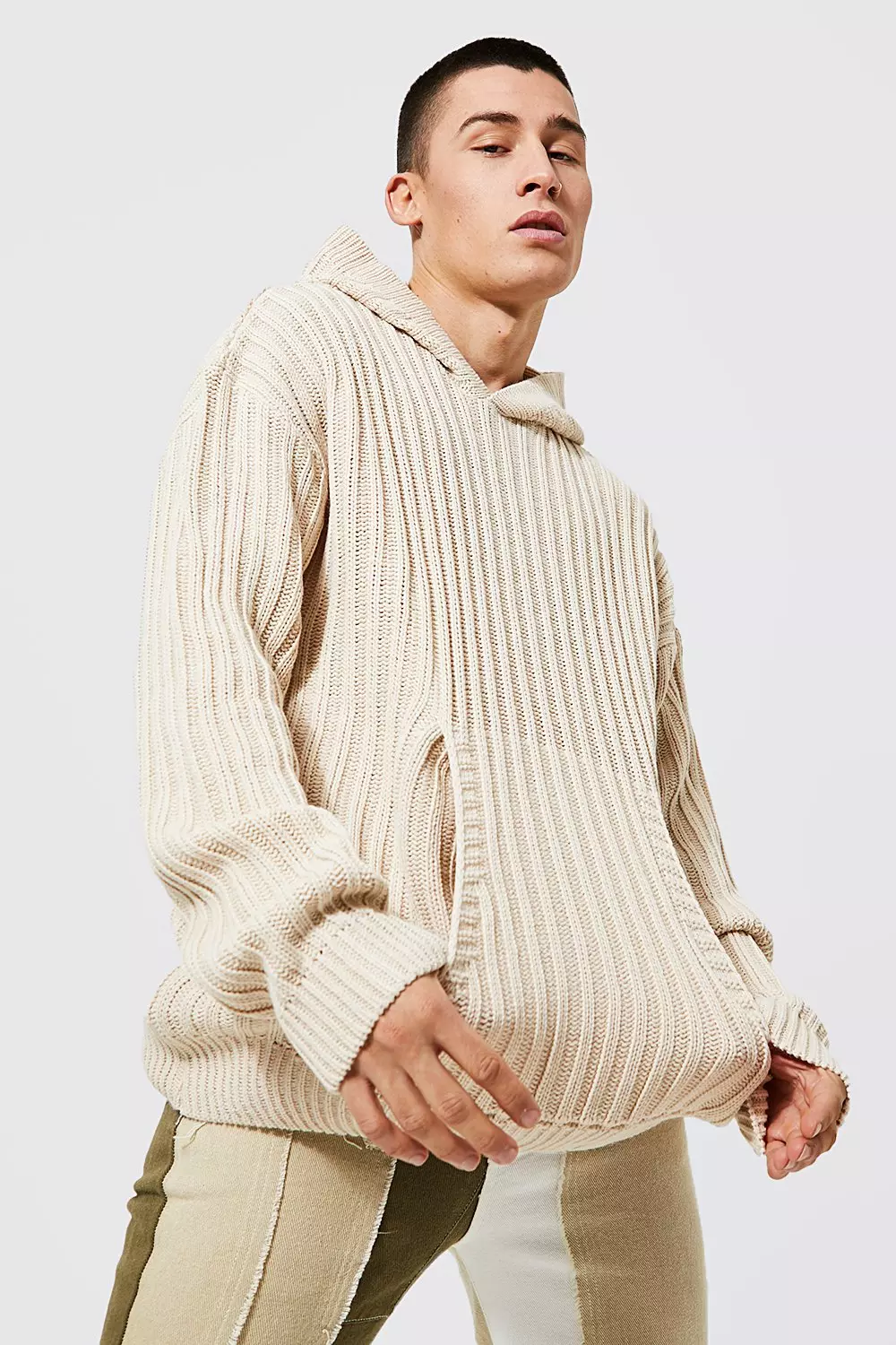 Oversized Chunky Ribbed Knitted Hoodie