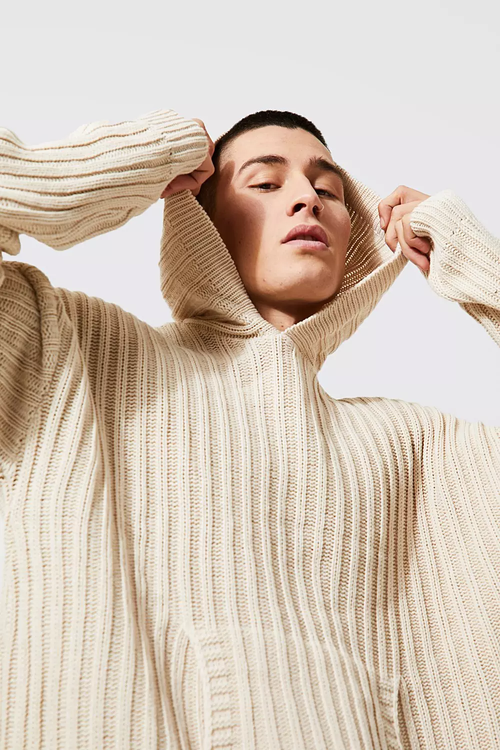 Oversized Chunky Ribbed Knitted Hoodie