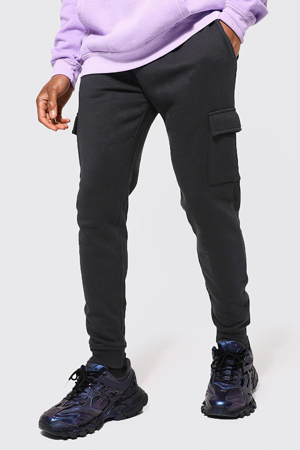 Mens Black Basic Skinny Fit Cargo Jogger, Black