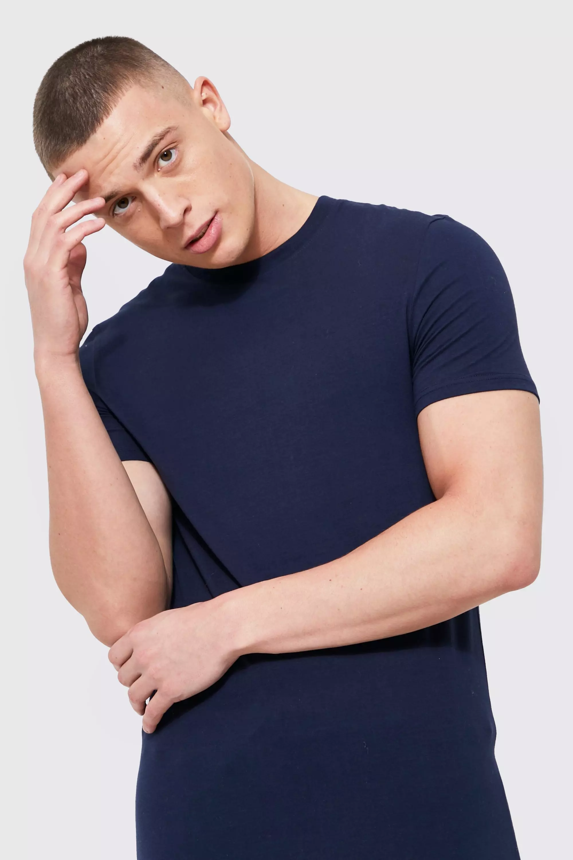 Longline navy best sale t shirt