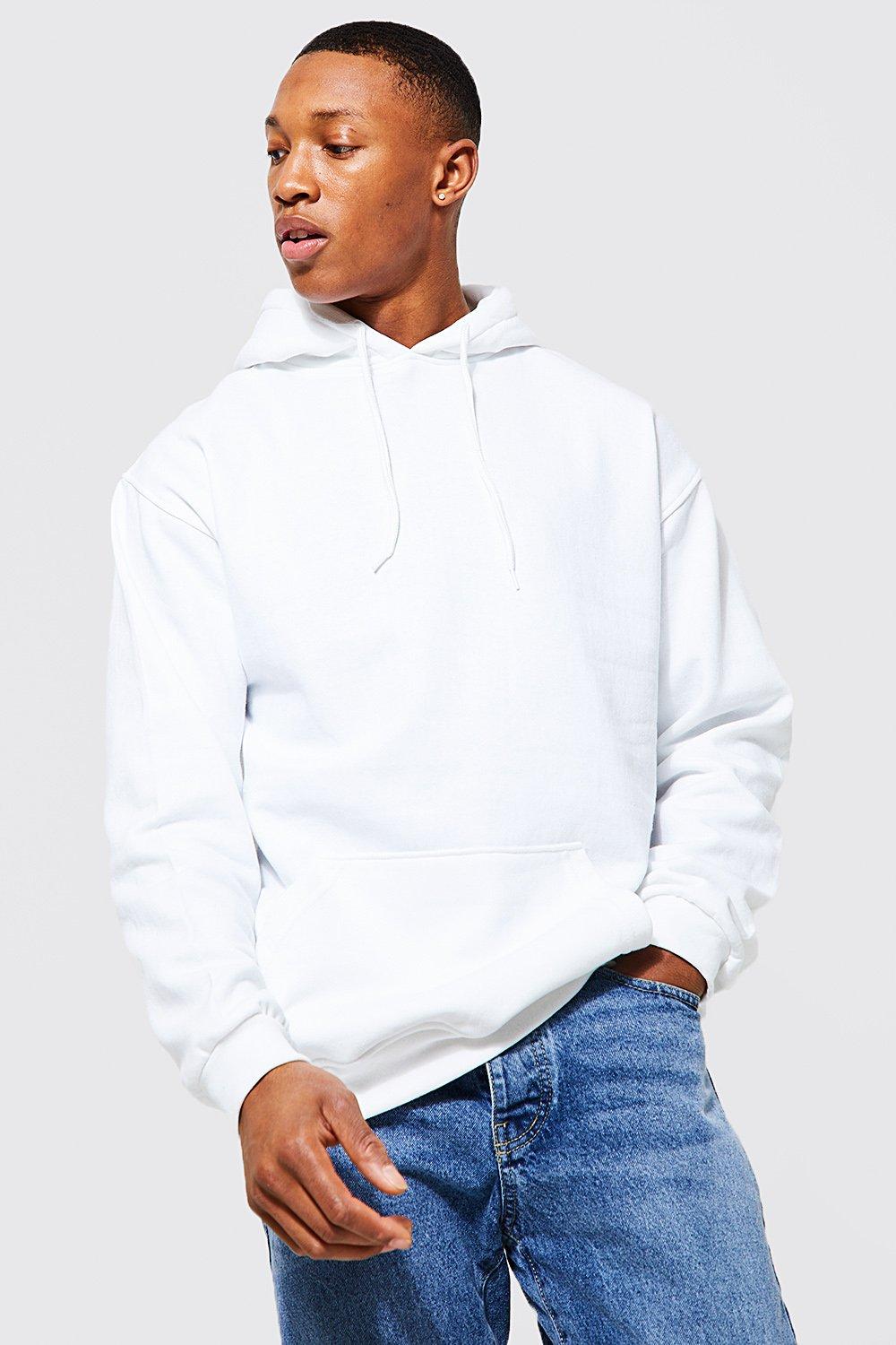 Mens White Regular Fit Over The Head Hoodie, White