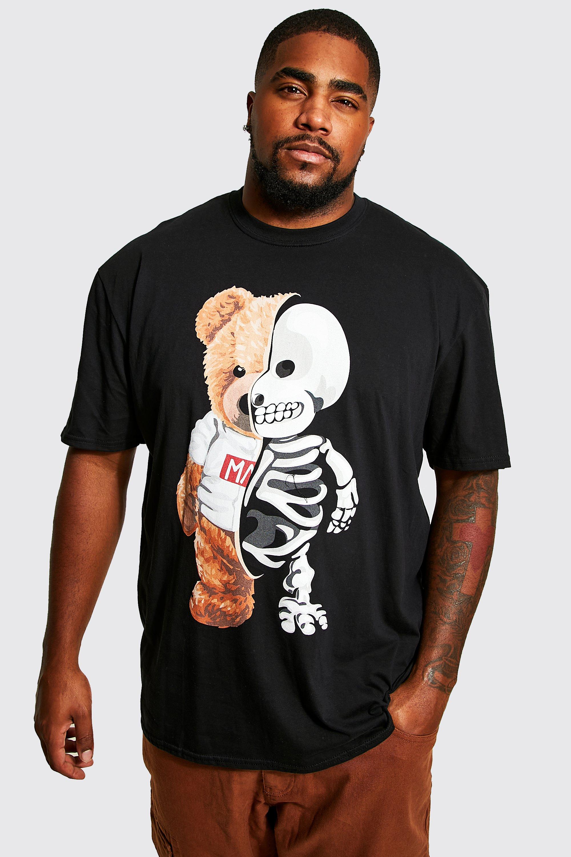 Mens Black Plus Teddy Skeleton Graphic T-shirt, Black