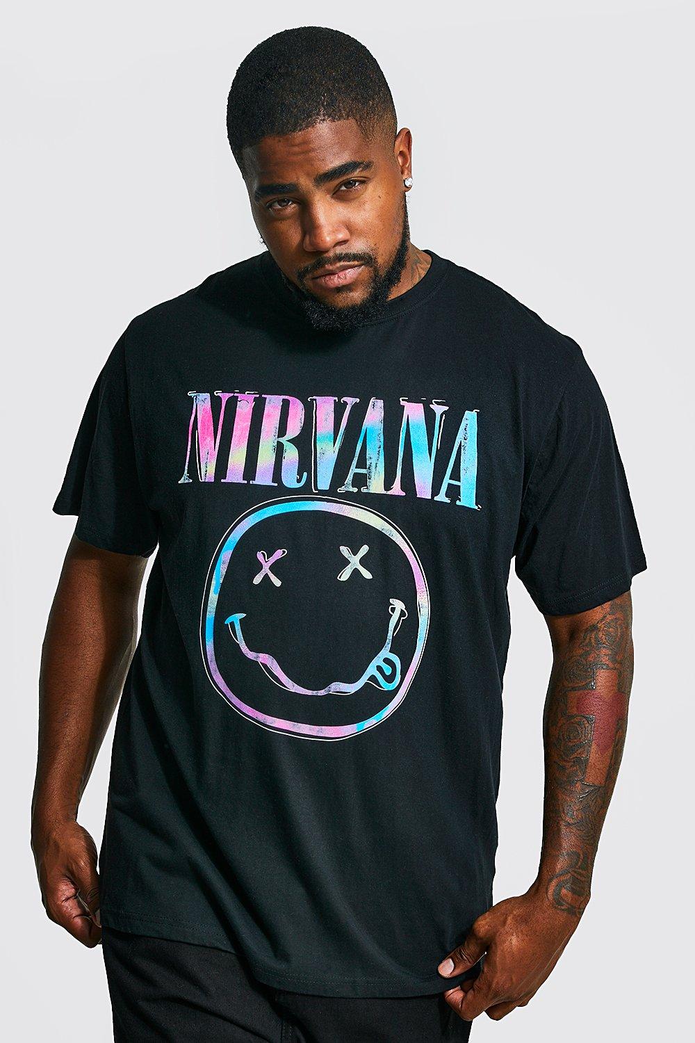 Mens Black Plus Nirvana Tie Dye Logo License T-shirt, Black