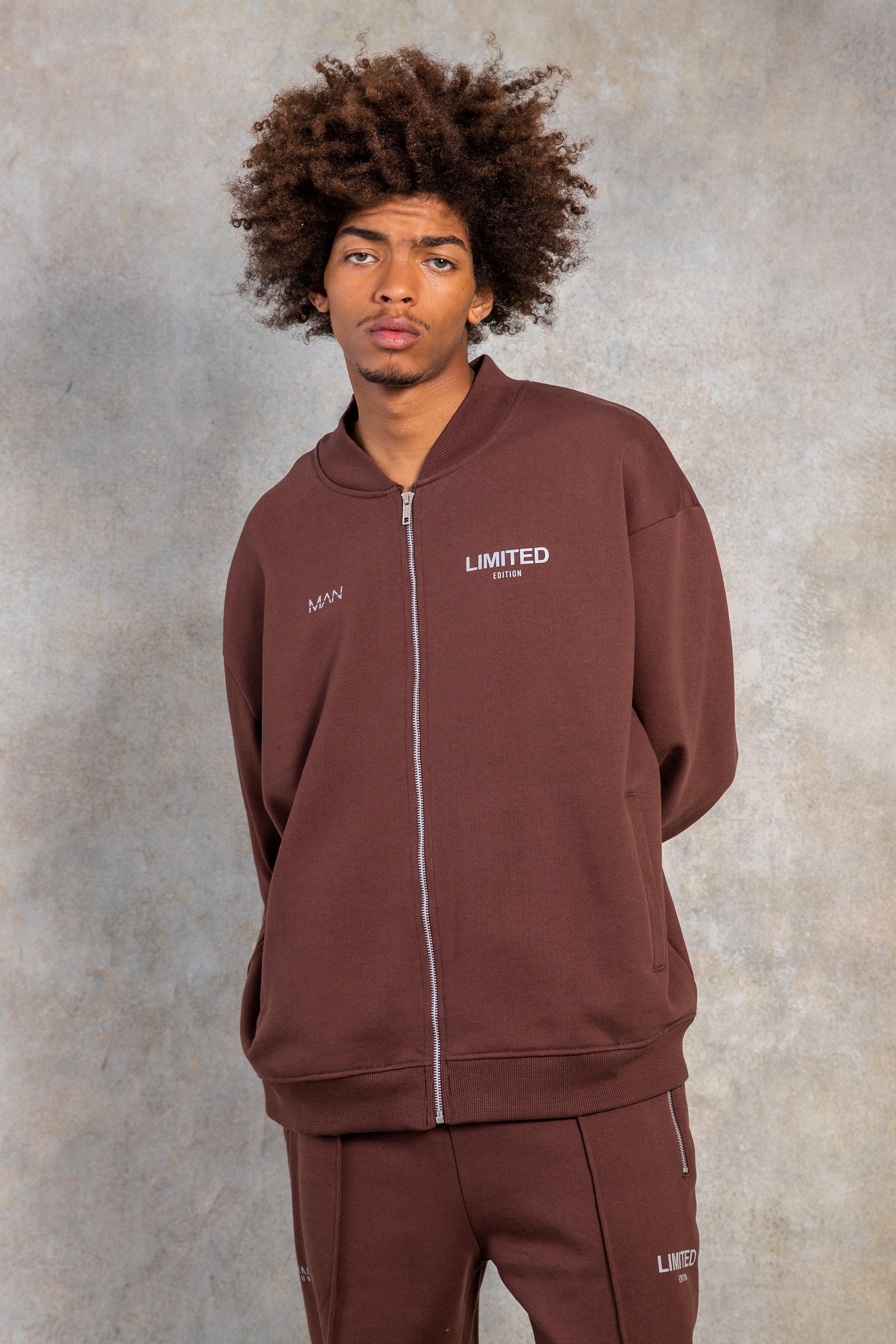 Mens Brown Oversized Limited Heavyweight Bomber, Brown