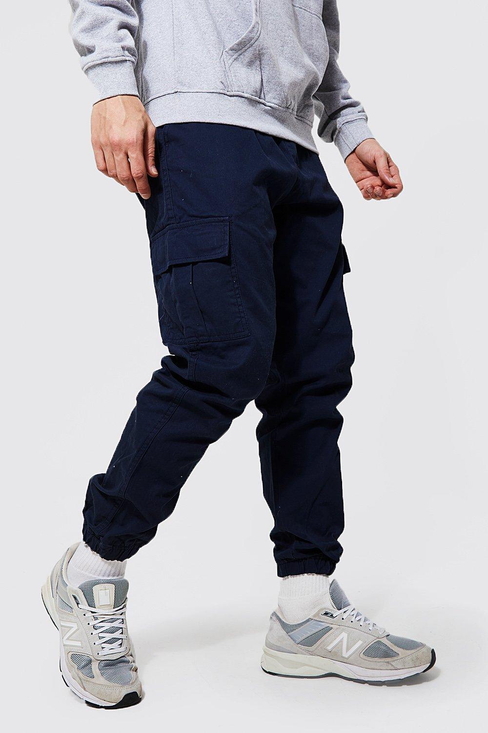 mens navy blue cargo trousers