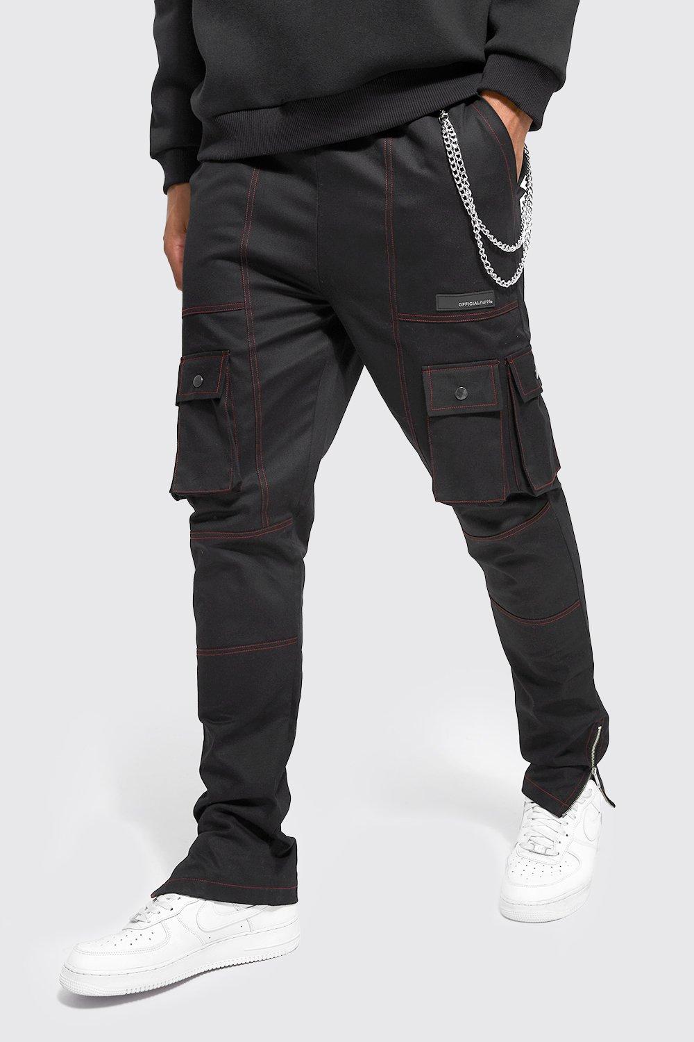 contrast stitch cargo trousers