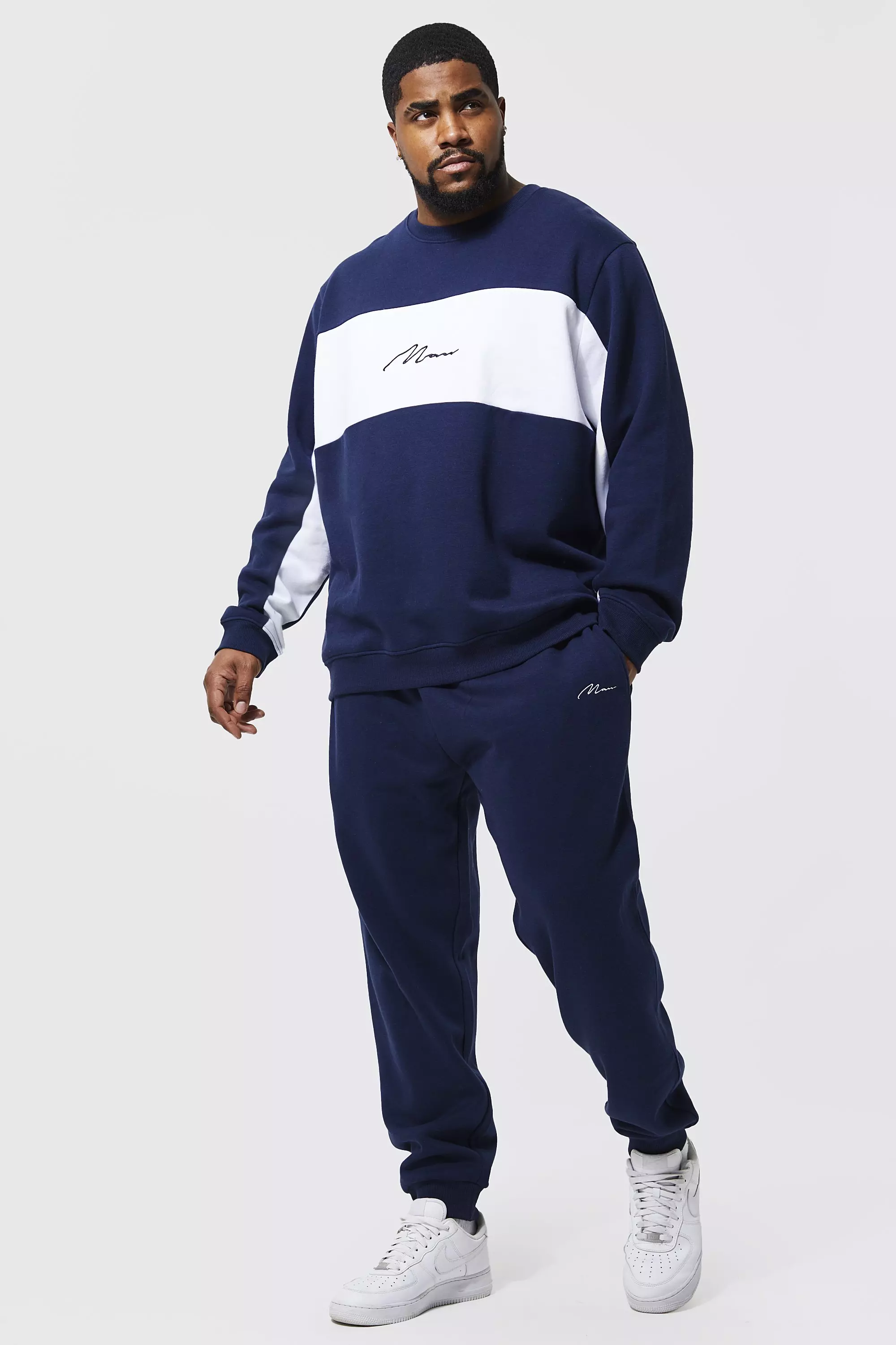 Boohooman navy hot sale tracksuit