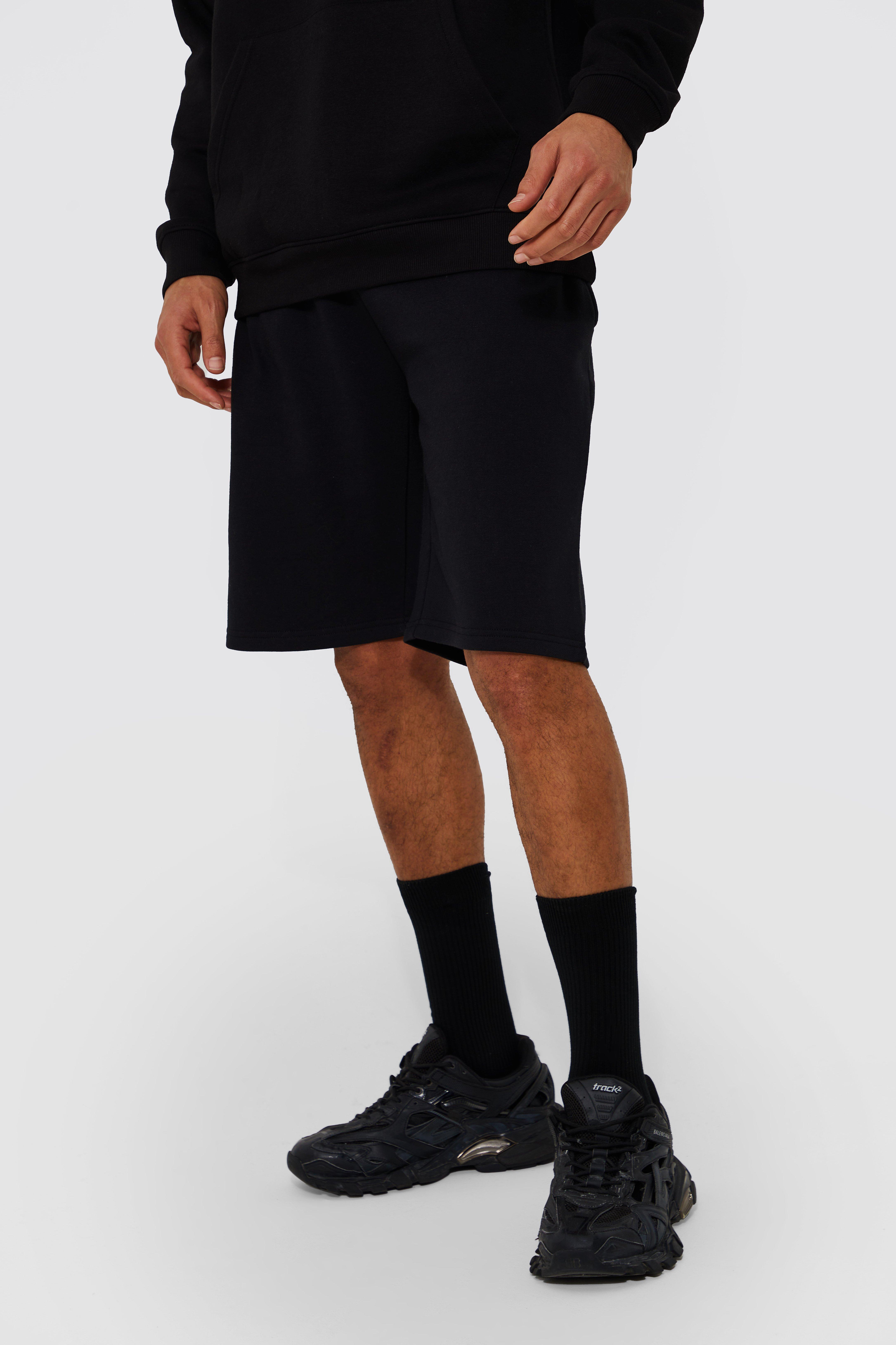Mens Black Tall Mid Length Jersey Shorts, Black