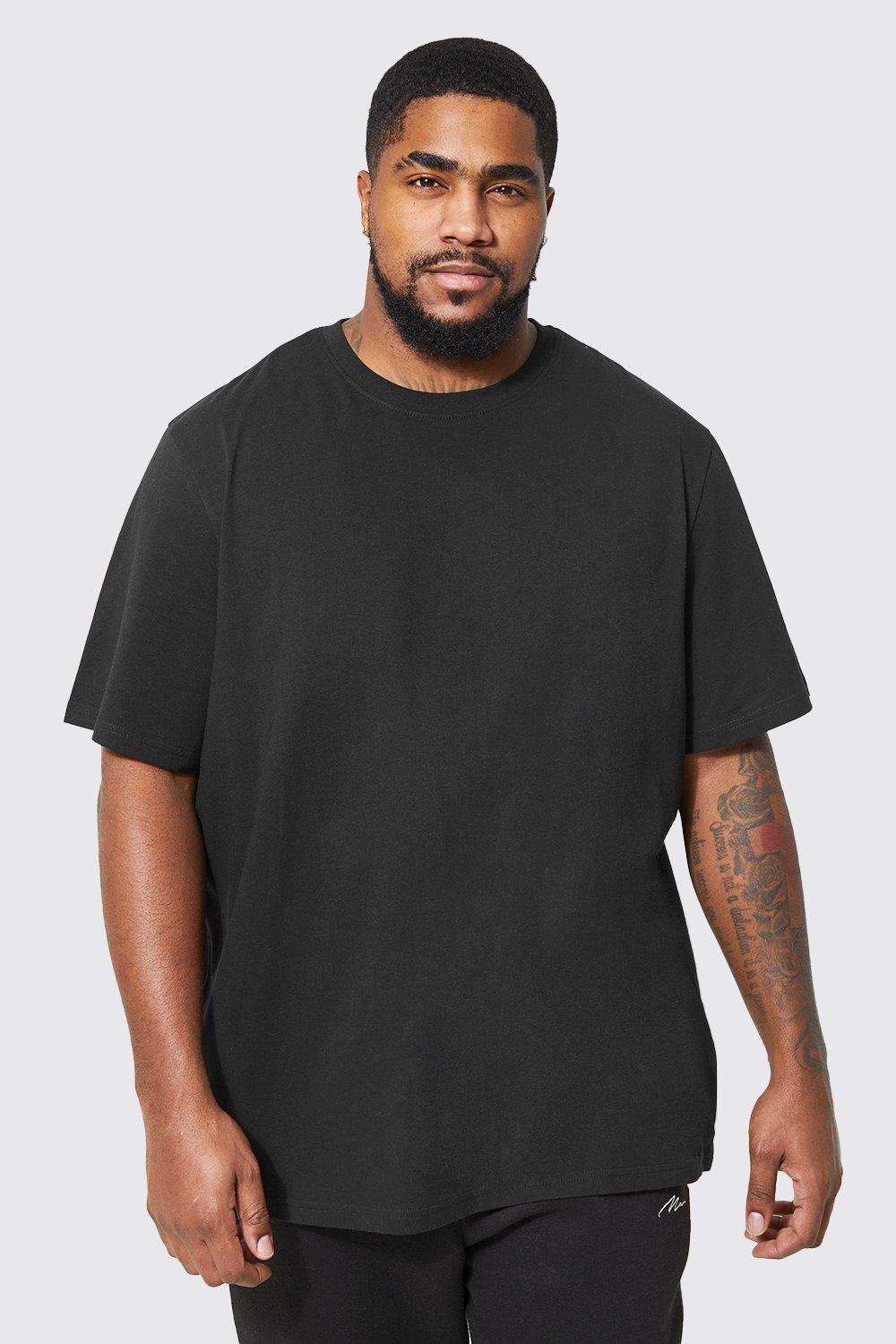 Mens Black Plus Basic Crew Neck T-Shirt, Black