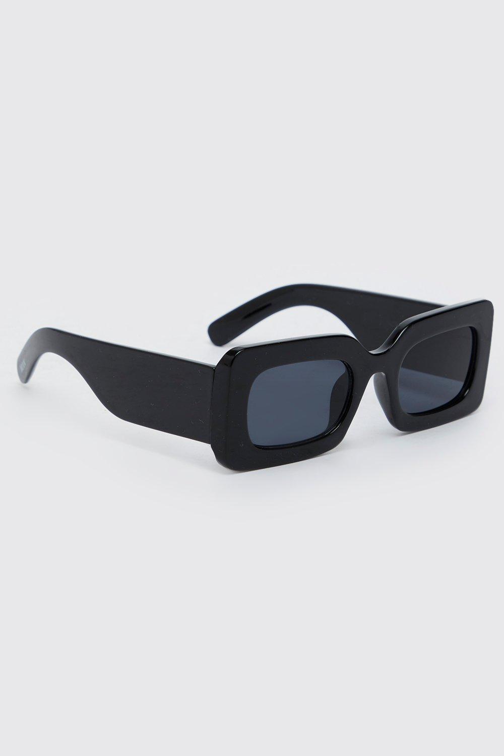 Mens Black Plastic Chunky Rectangle Sunglasses, Black