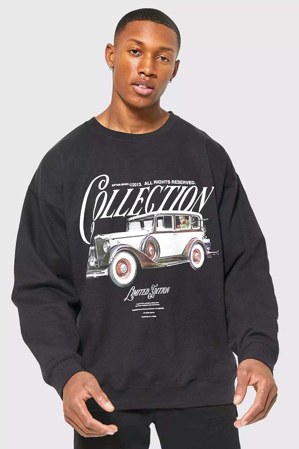 Oversized Worldwide Car Graphic Sweatshirt, 50% OFF