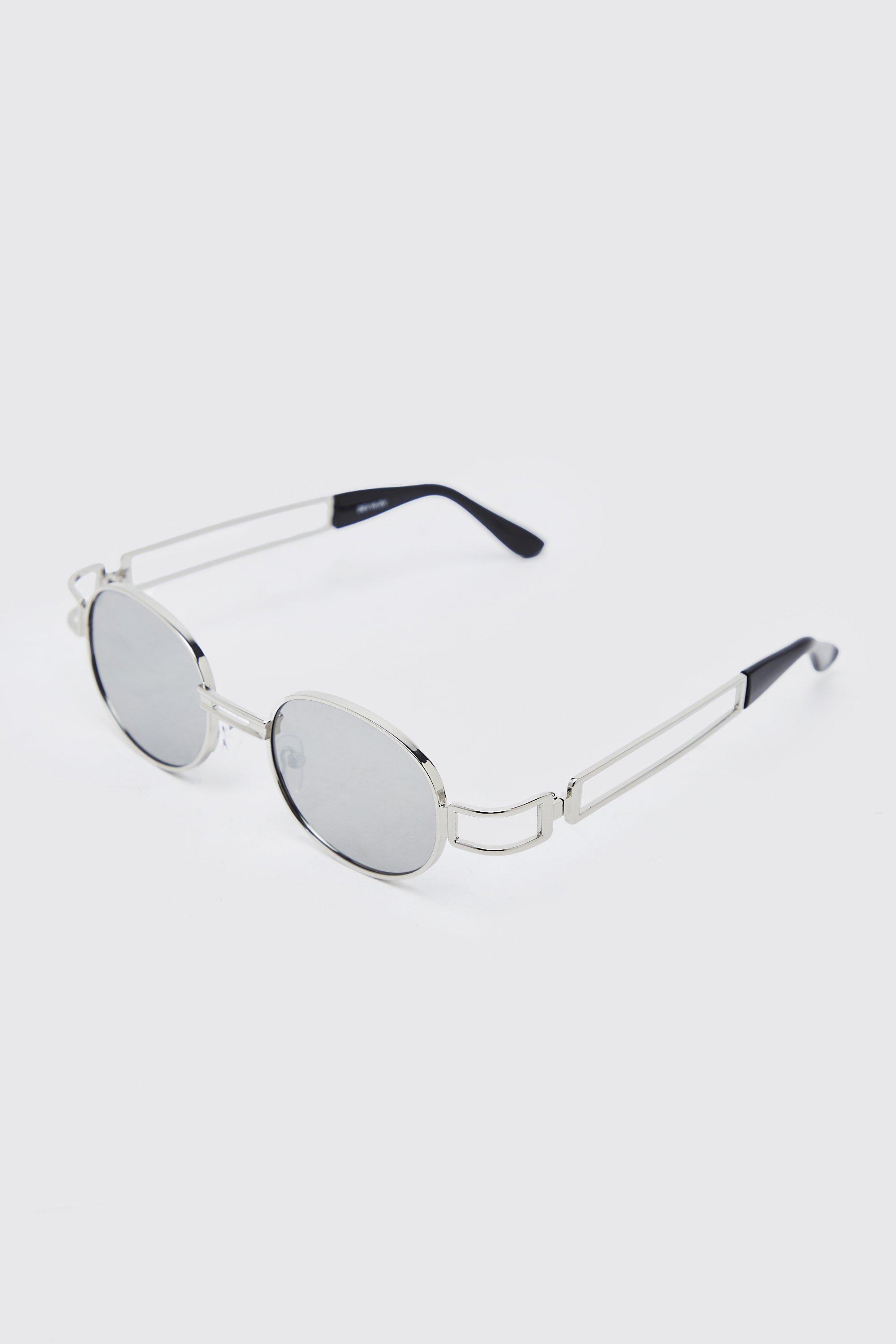 Mens Grey Metal Round Sunglasses, Grey