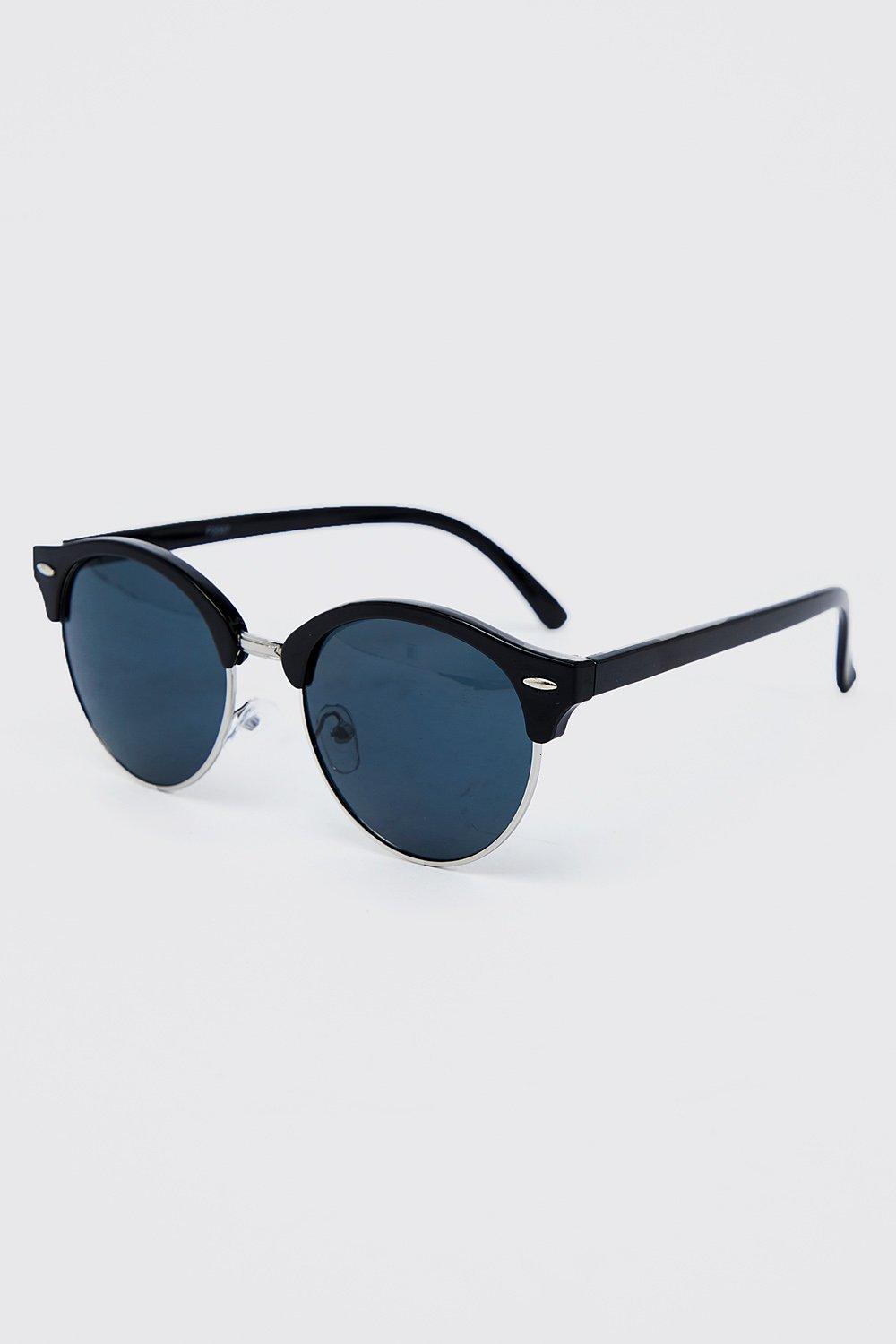 Mens Black Retro Round Sunglasses, Black