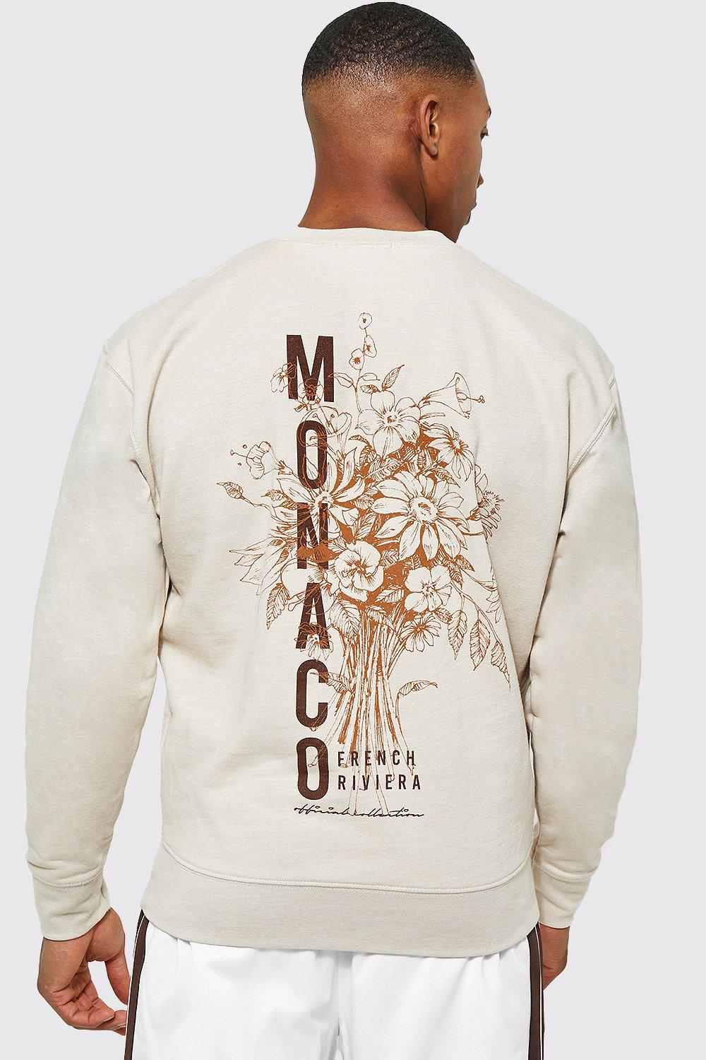 Mens Beige Regular Fit Monaco Back Print Sweatshirt, Beige