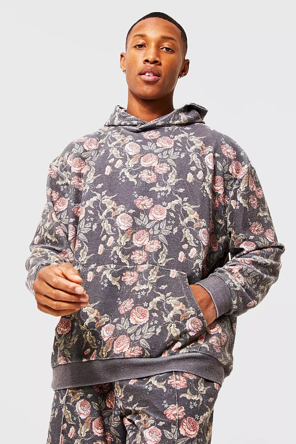 Oversized Tapestry Floral Print Hoodie