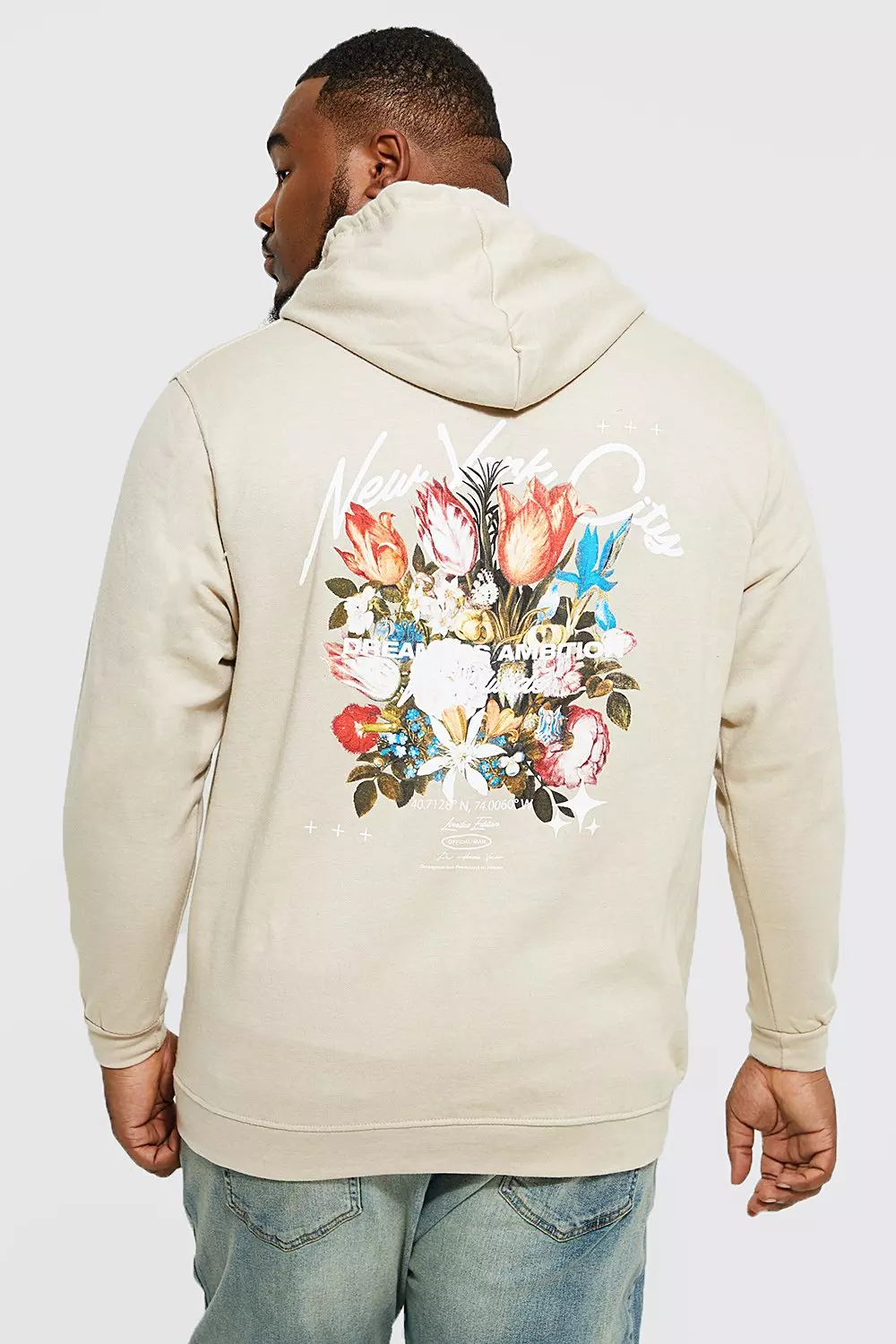 Plus New York City Floral Back Print Hoodie