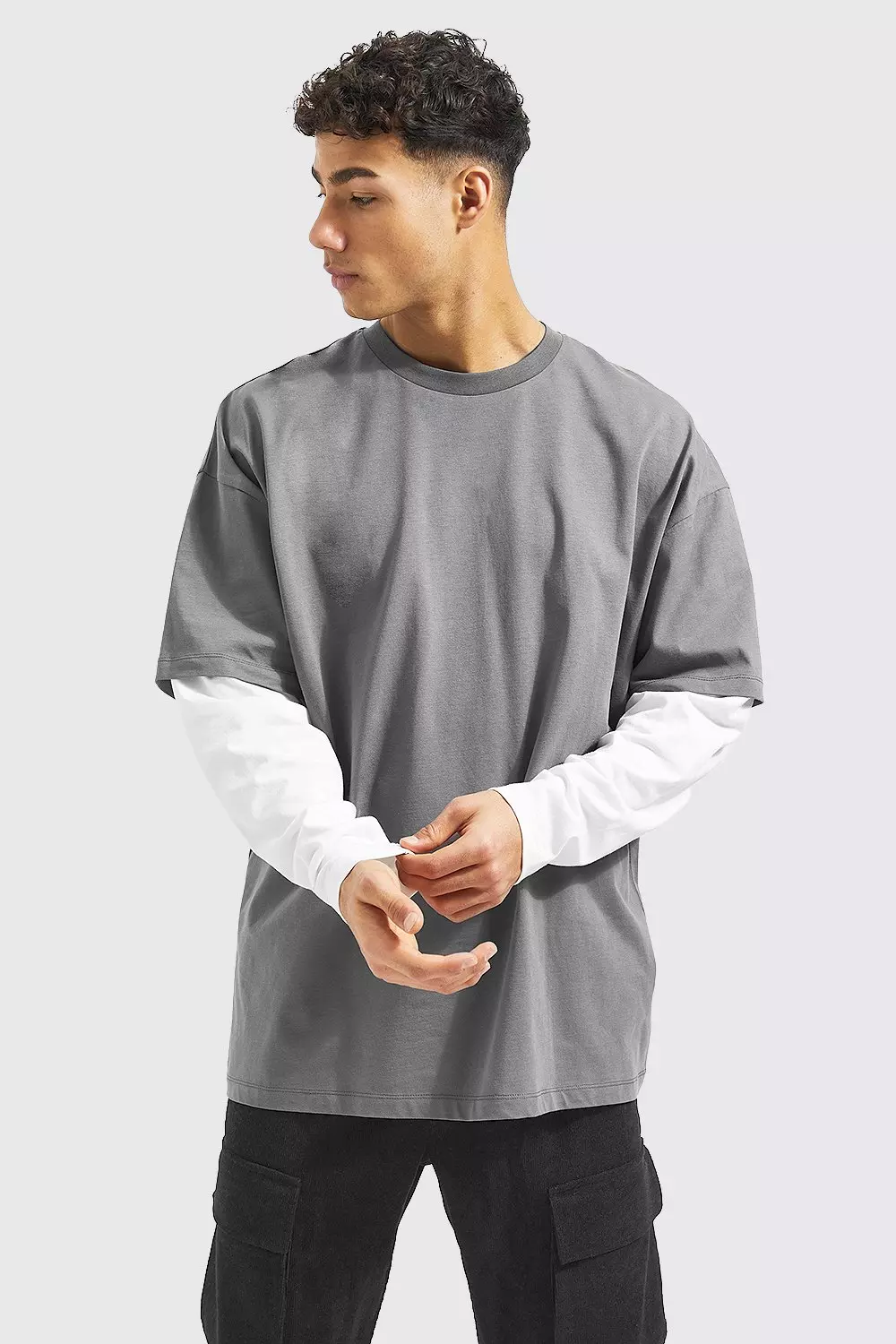 Oversized Faux Layer Long Sleeve T-shirt | boohooMAN USA