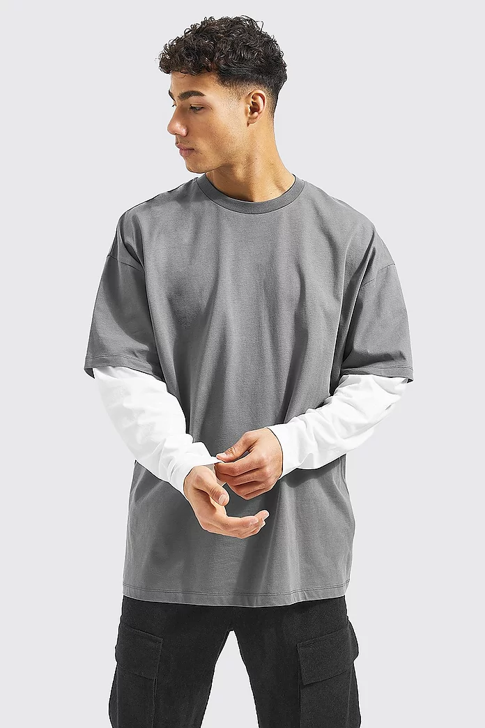 Manifest Kristendom indre Oversized Faux Layer Long Sleeve T-shirt | boohooMAN USA