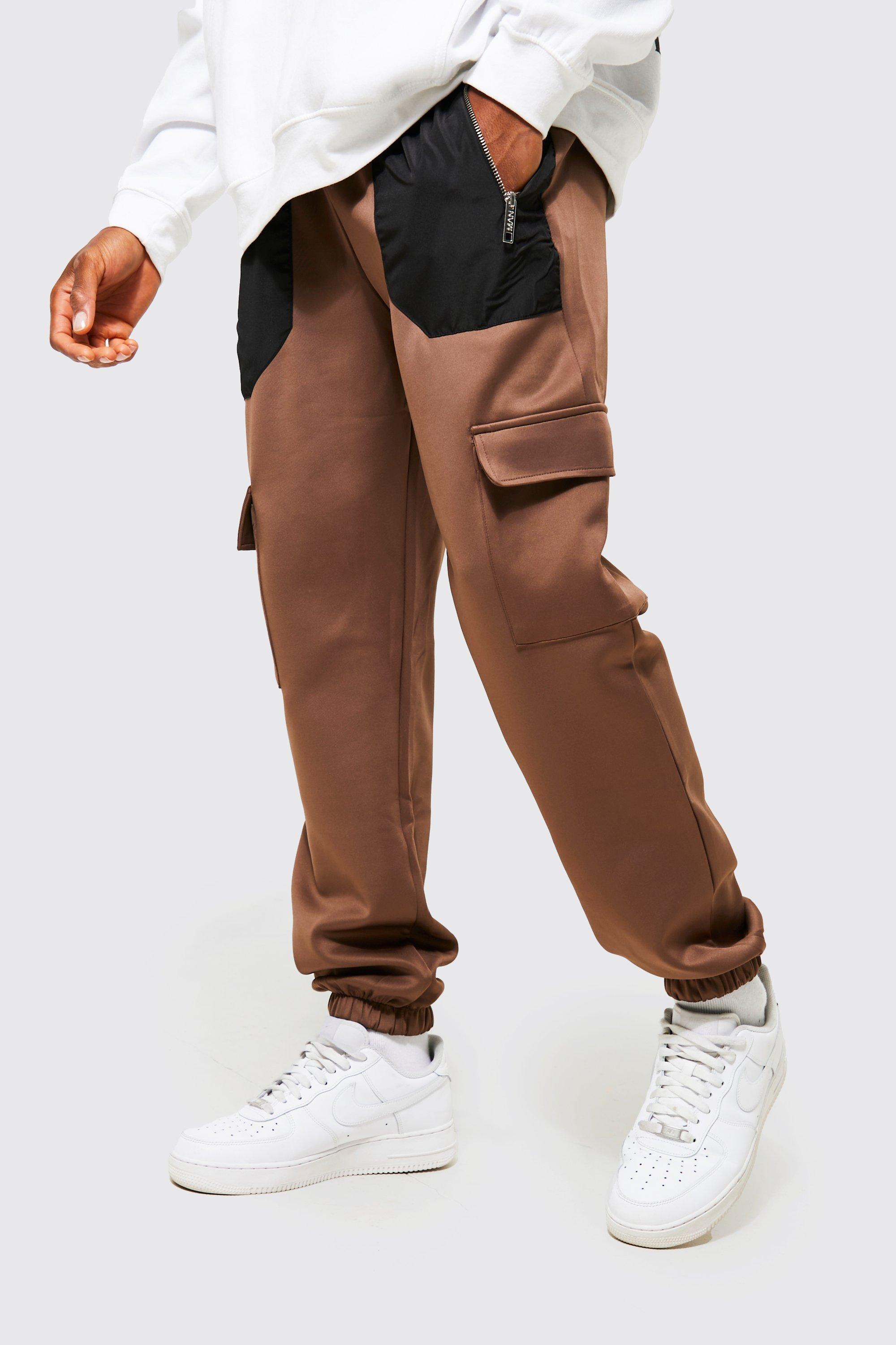 Mens Beige Scuba Slim Fit Jogger With Zip Detail, Beige