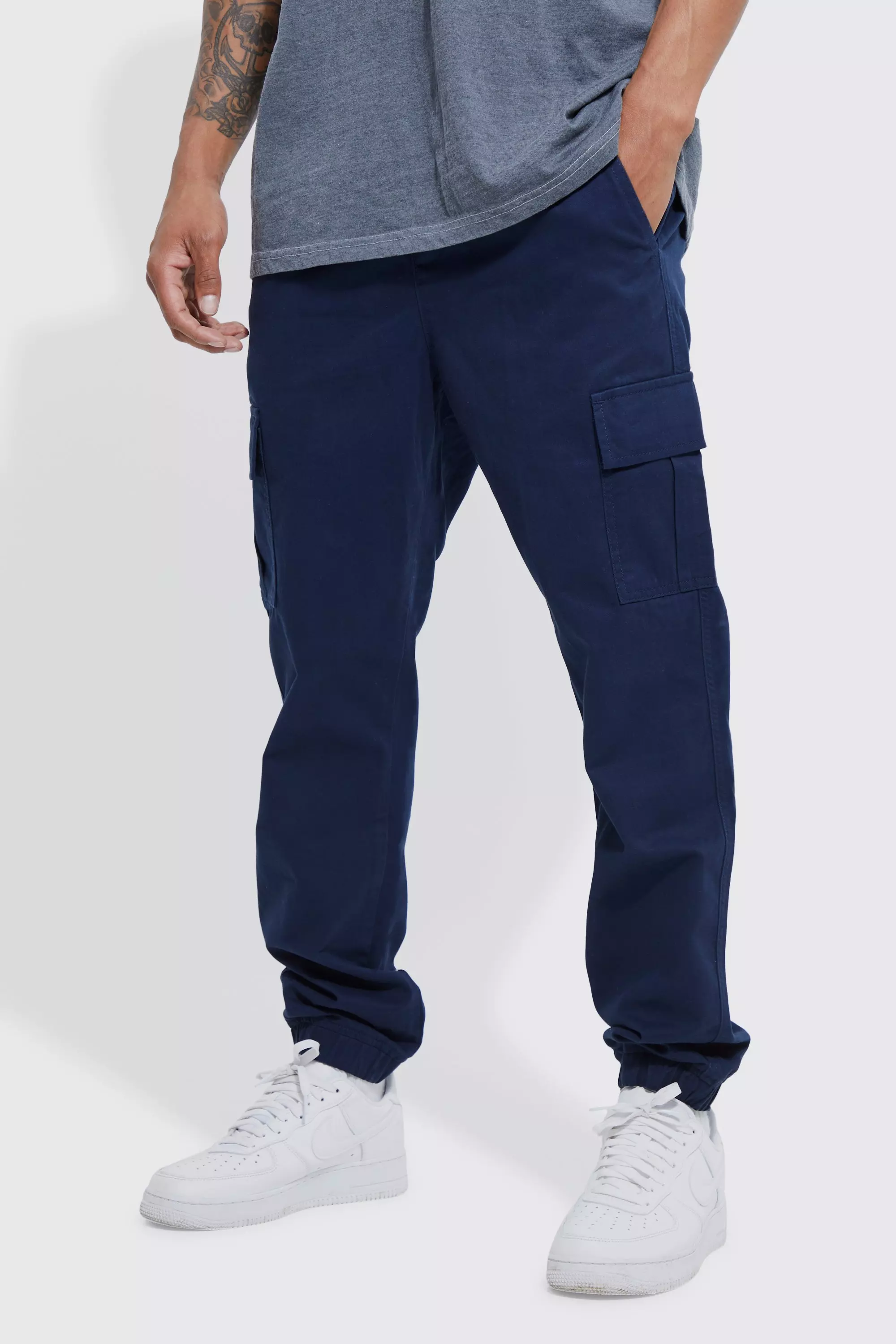 Men's Navy Cargo Trousers | Navy Cargo Pants | boohooMAN UK