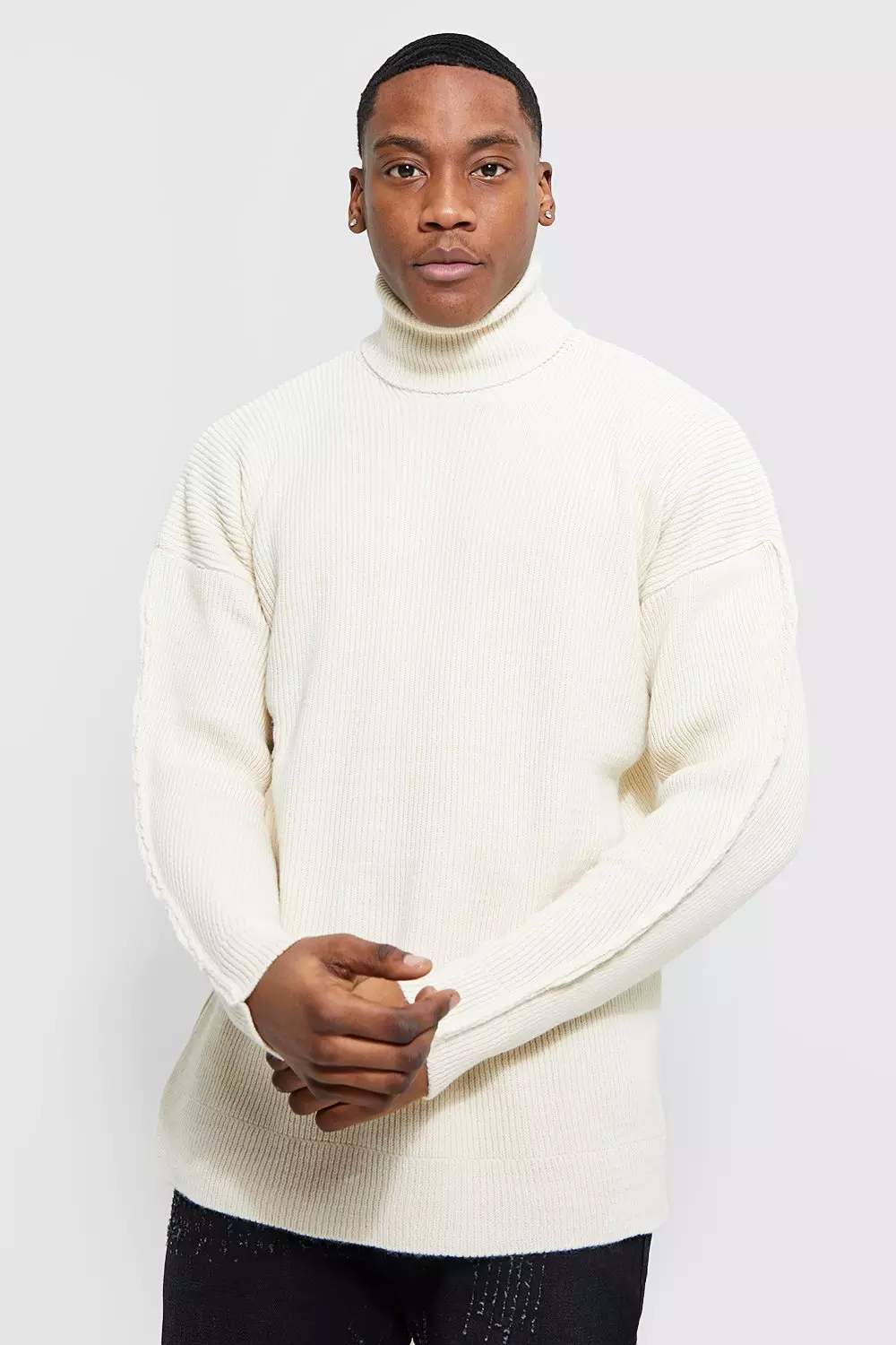 White oversized shop roll neck jumper