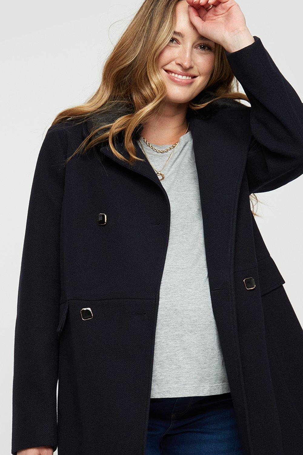 Womens Maternity Dolly Coat With Faux Fur Collar
