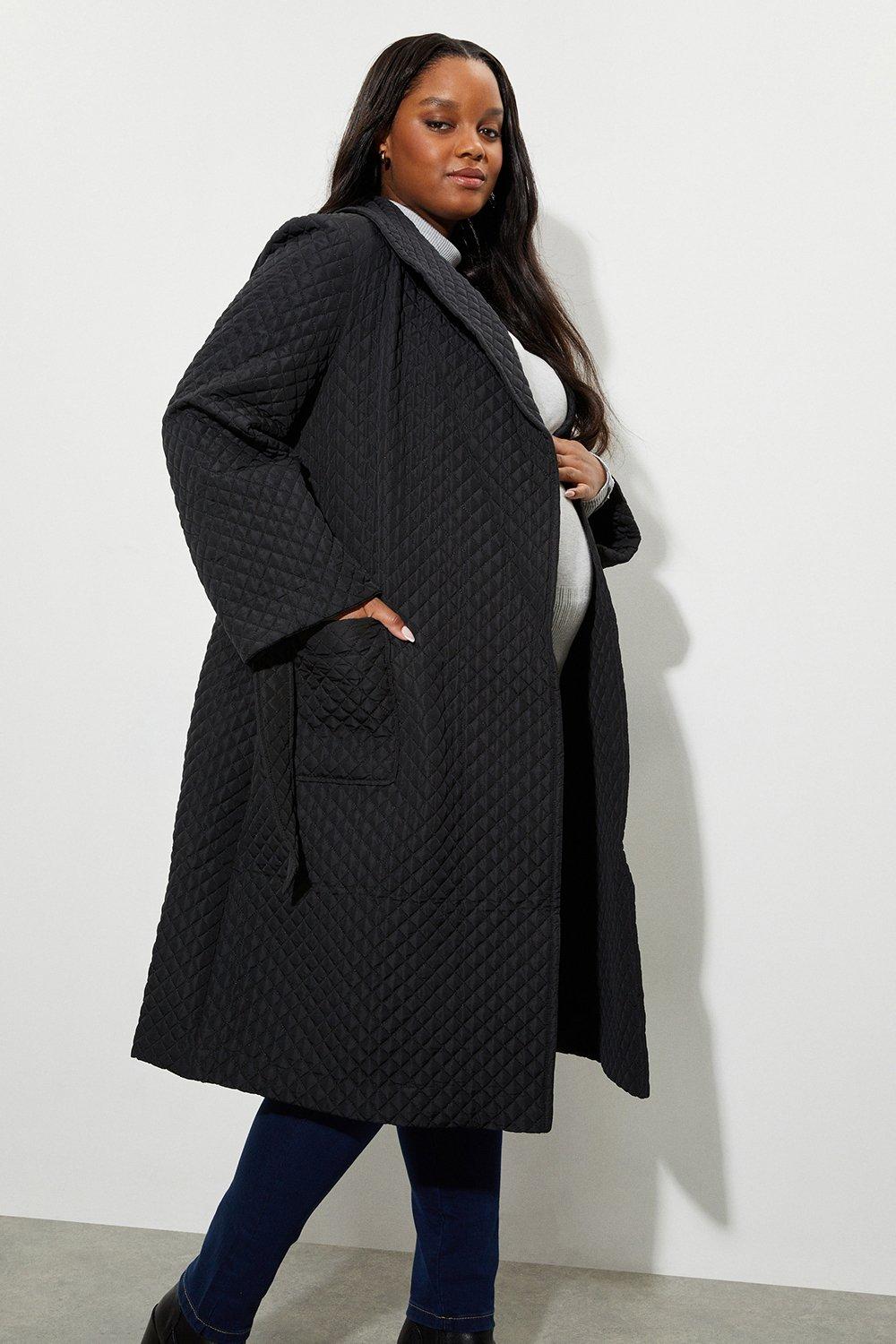 Womens Maternity Black Long Quilt Wrap Coat